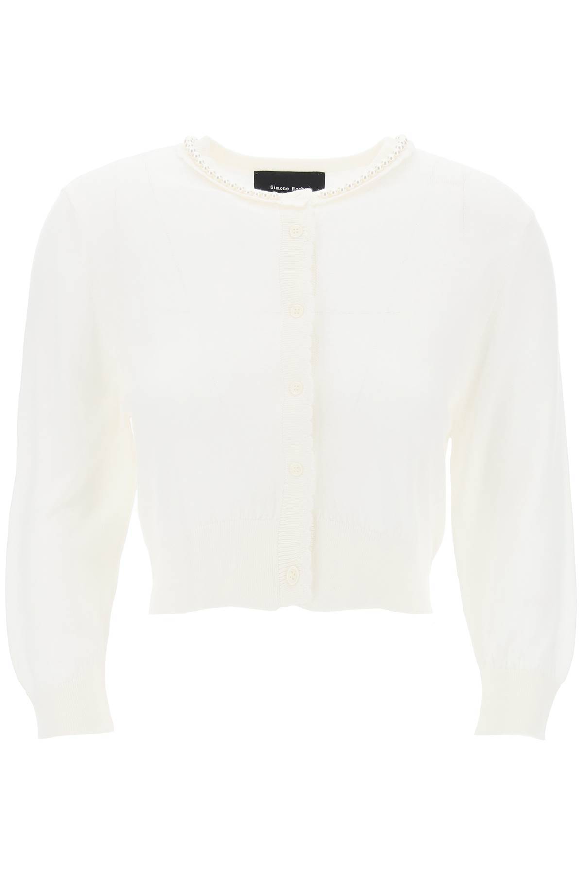 Shop Simone Rocha "cropped Cardigan With Pearl In White