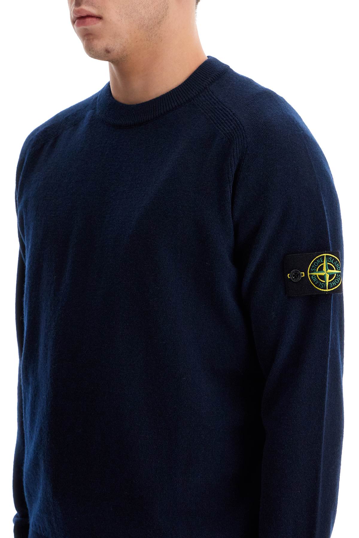 Shop Stone Island Rws Wool Raglan Pullover In Blue