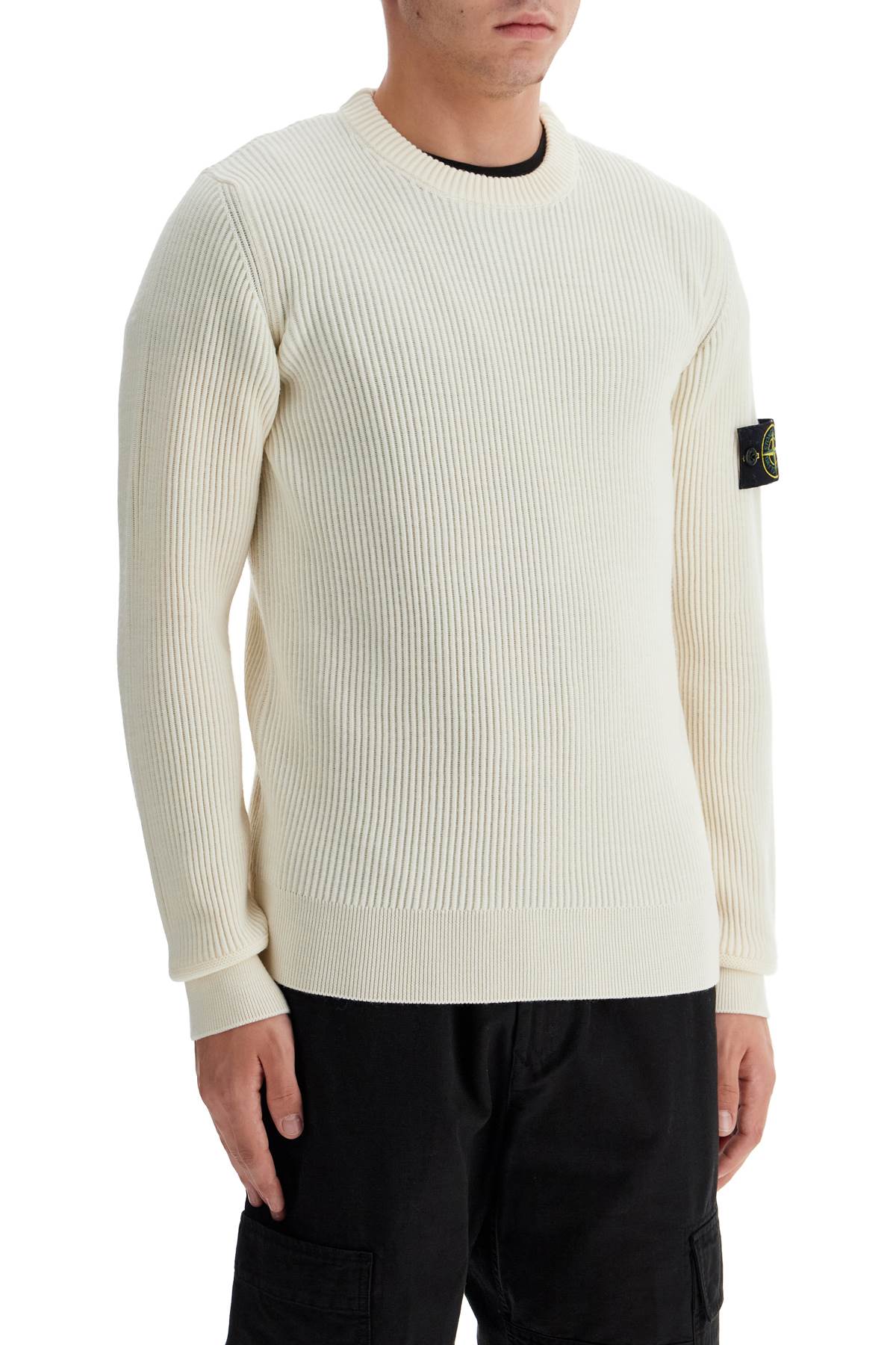 STONE ISLAND RIBBED WOOL CREWNECK SWEATER 