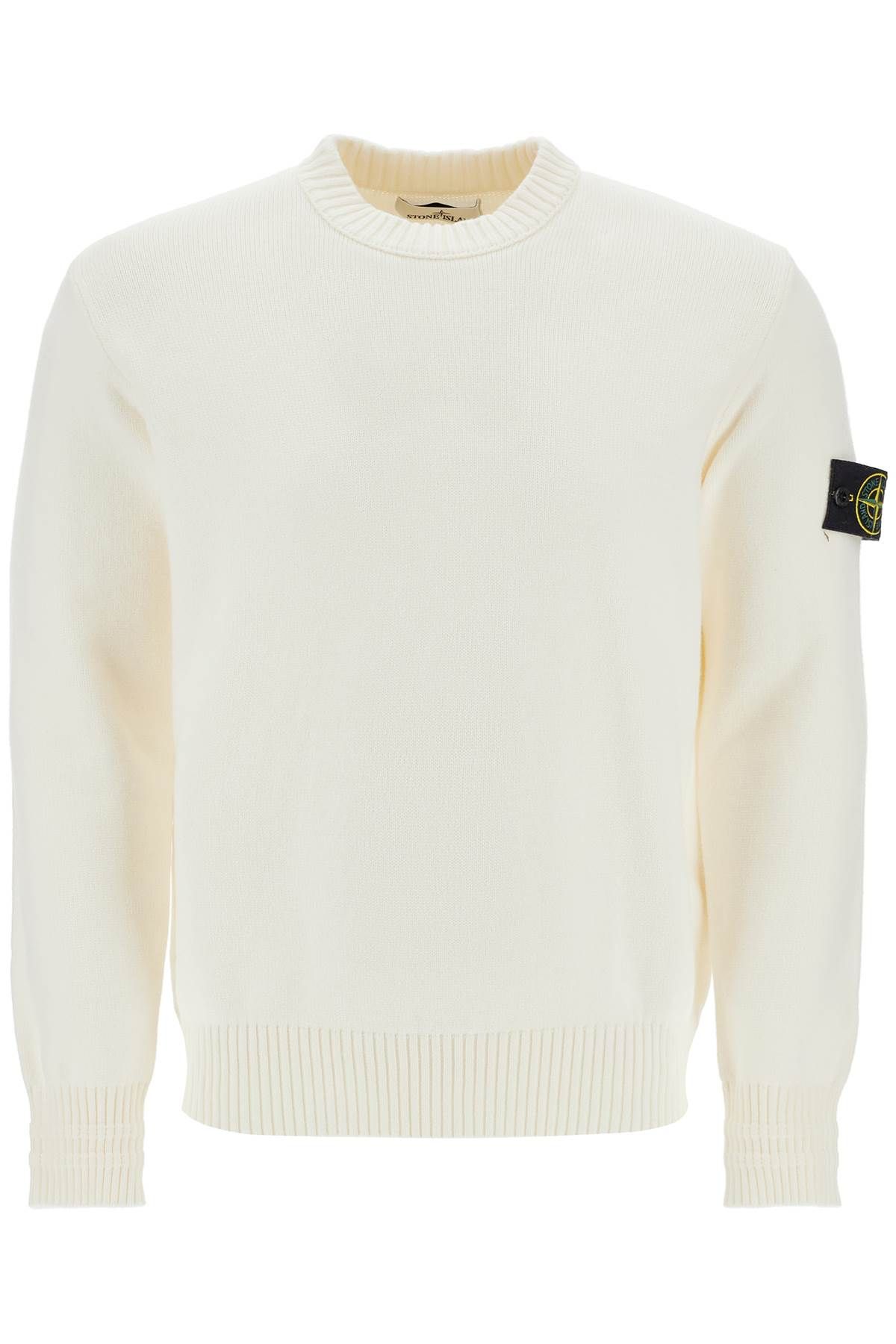 Shop Stone Island Cotton Stretch Pullover Sweater In White