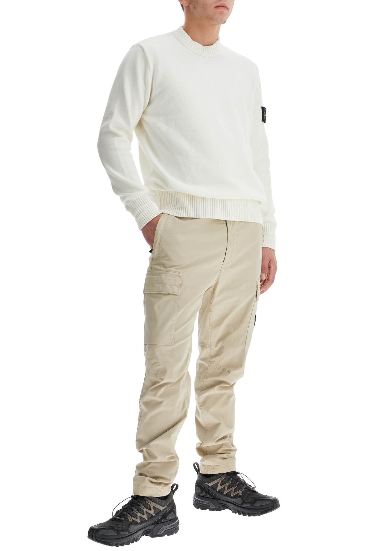 Shop Stone Island Cotton Stretch Pullover Sweater In White