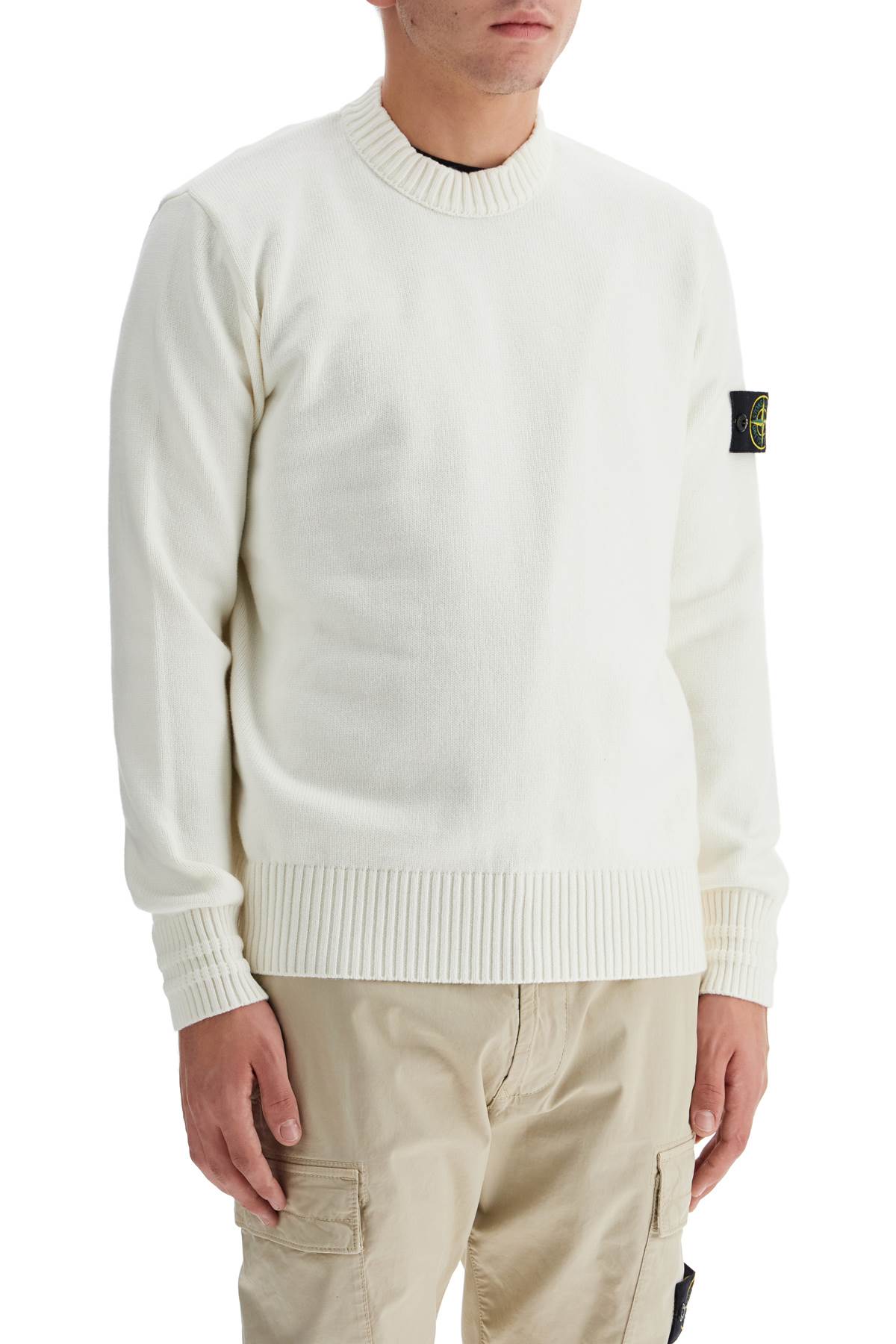 Shop Stone Island Cotton Stretch Pullover Sweater In White