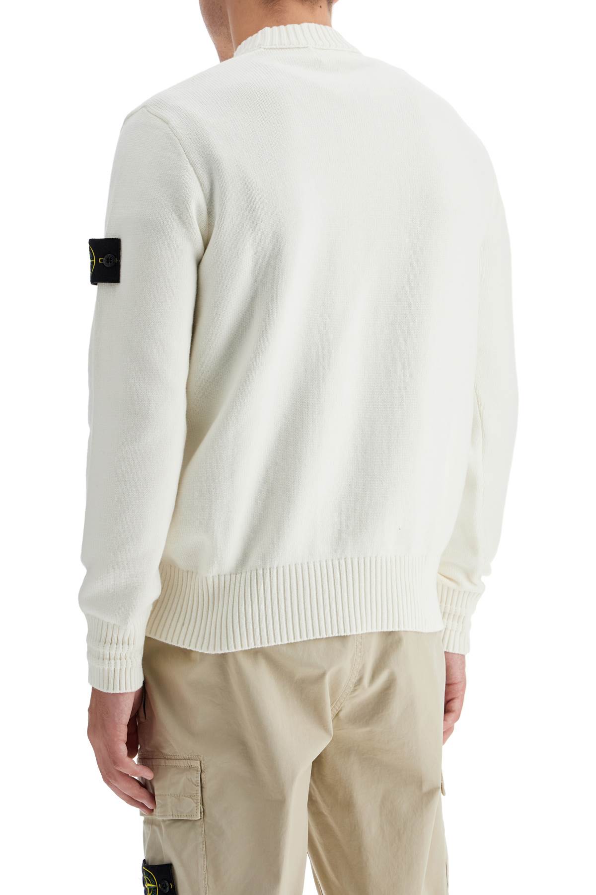 Shop Stone Island Cotton Stretch Pullover Sweater In White