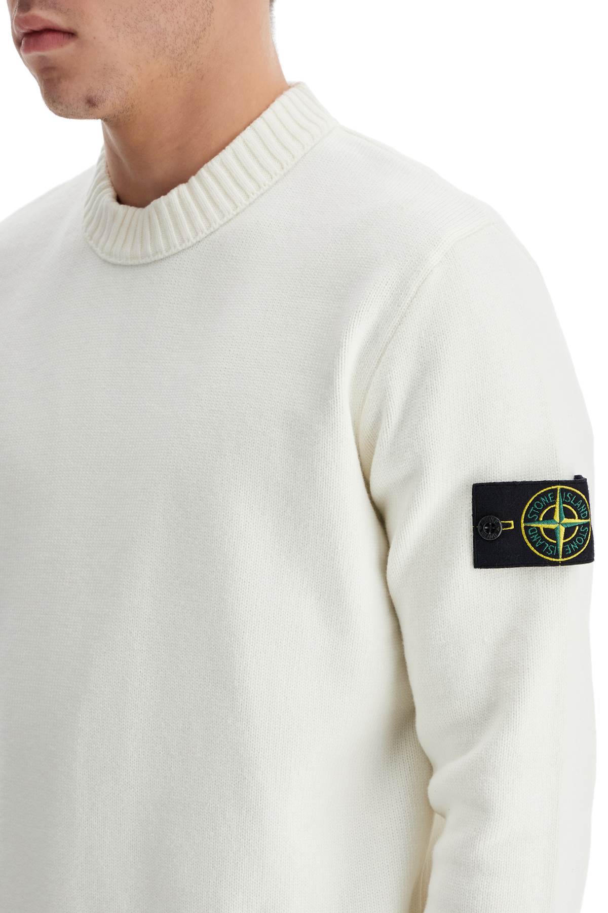 Shop Stone Island Cotton Stretch Pullover Sweater In White