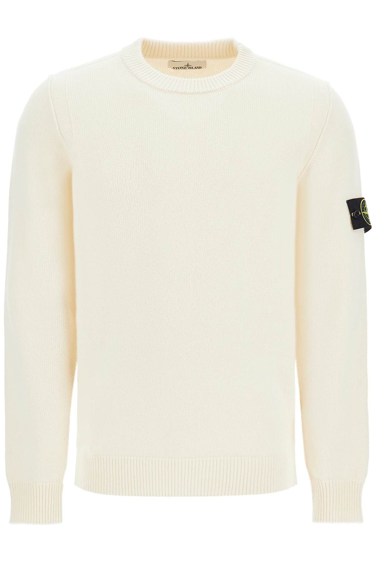 Shop Stone Island Crewneck Wool Blend Pullover In White