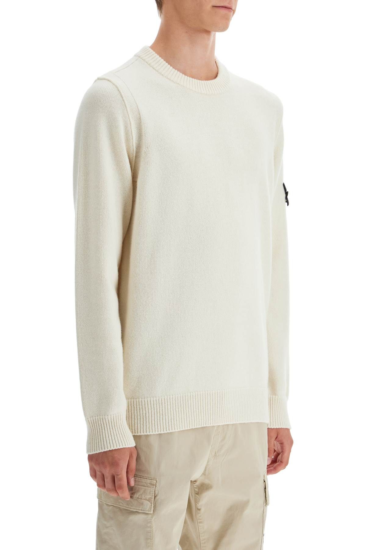 Shop Stone Island Crewneck Wool Blend Pullover In White