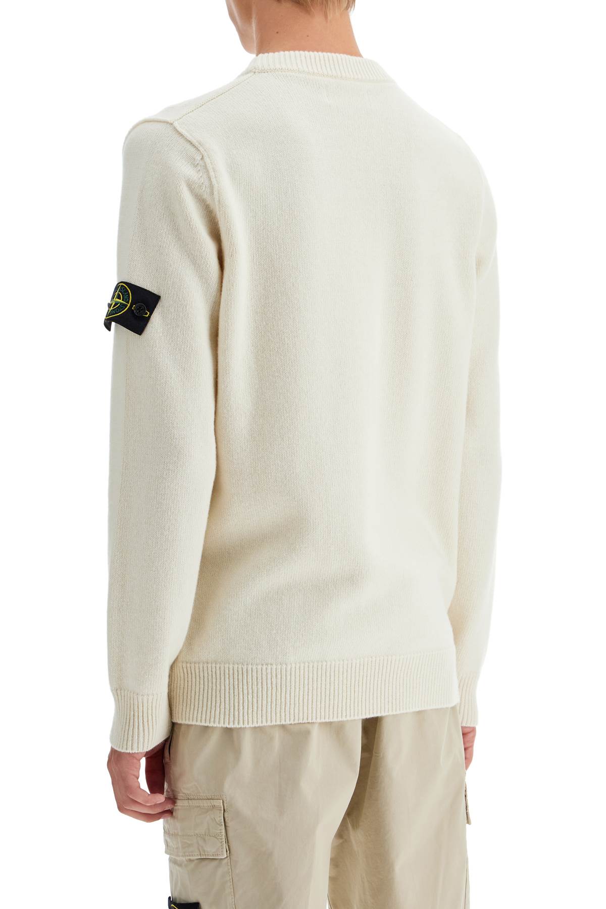 Shop Stone Island Crewneck Wool Blend Pullover In White