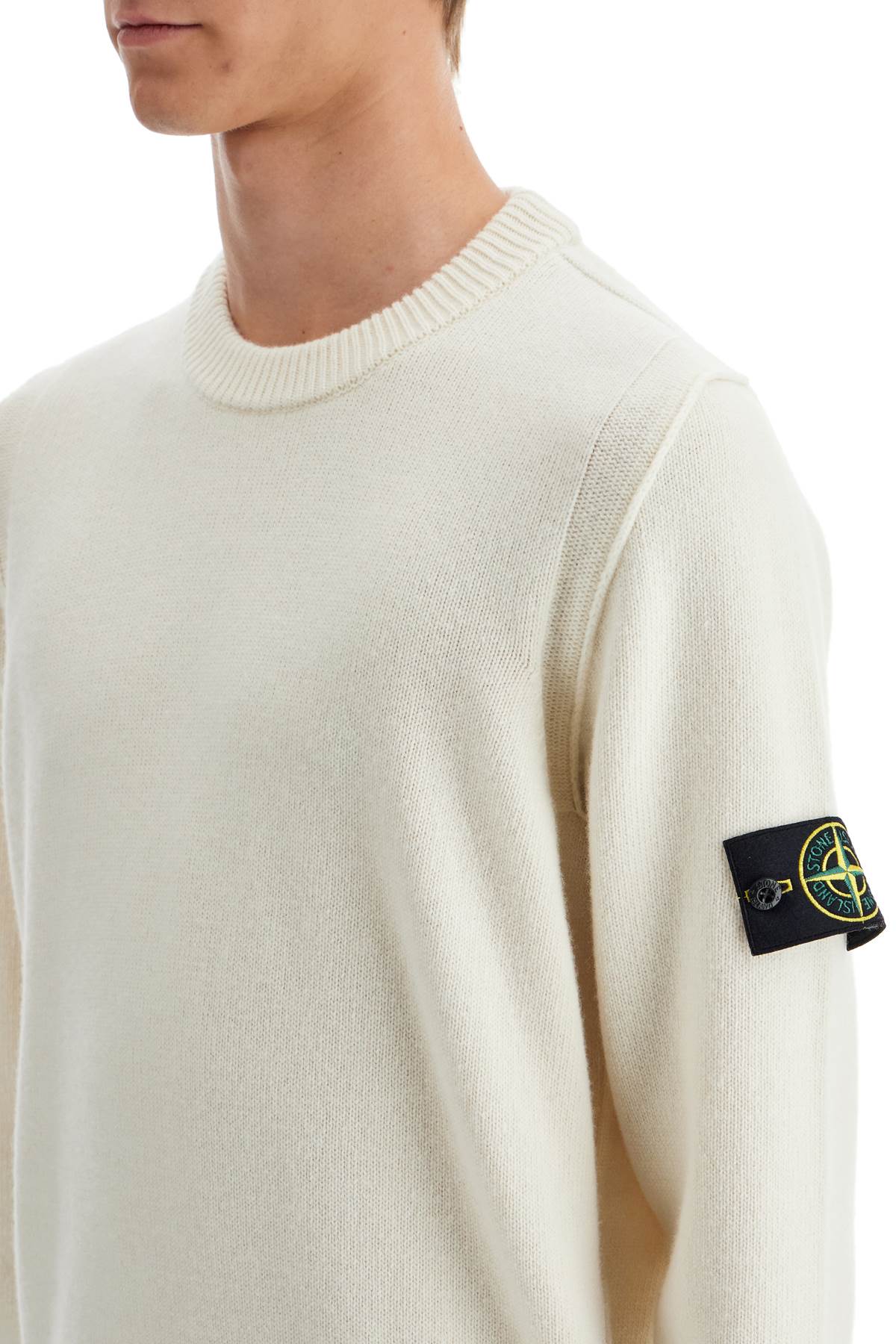 Shop Stone Island Crewneck Wool Blend Pullover In White