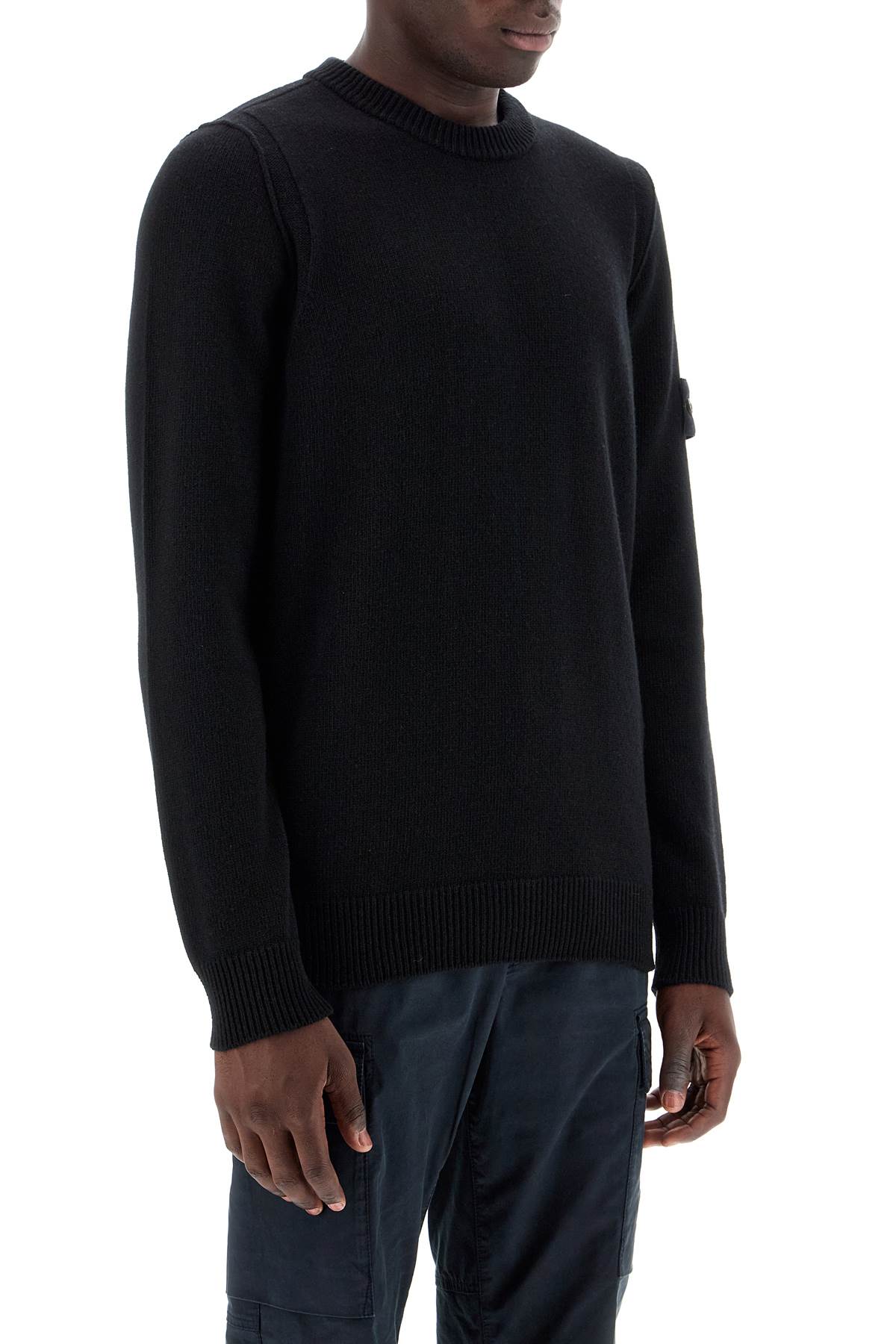 Shop Stone Island Crewneck Wool Blend Pullover In Black