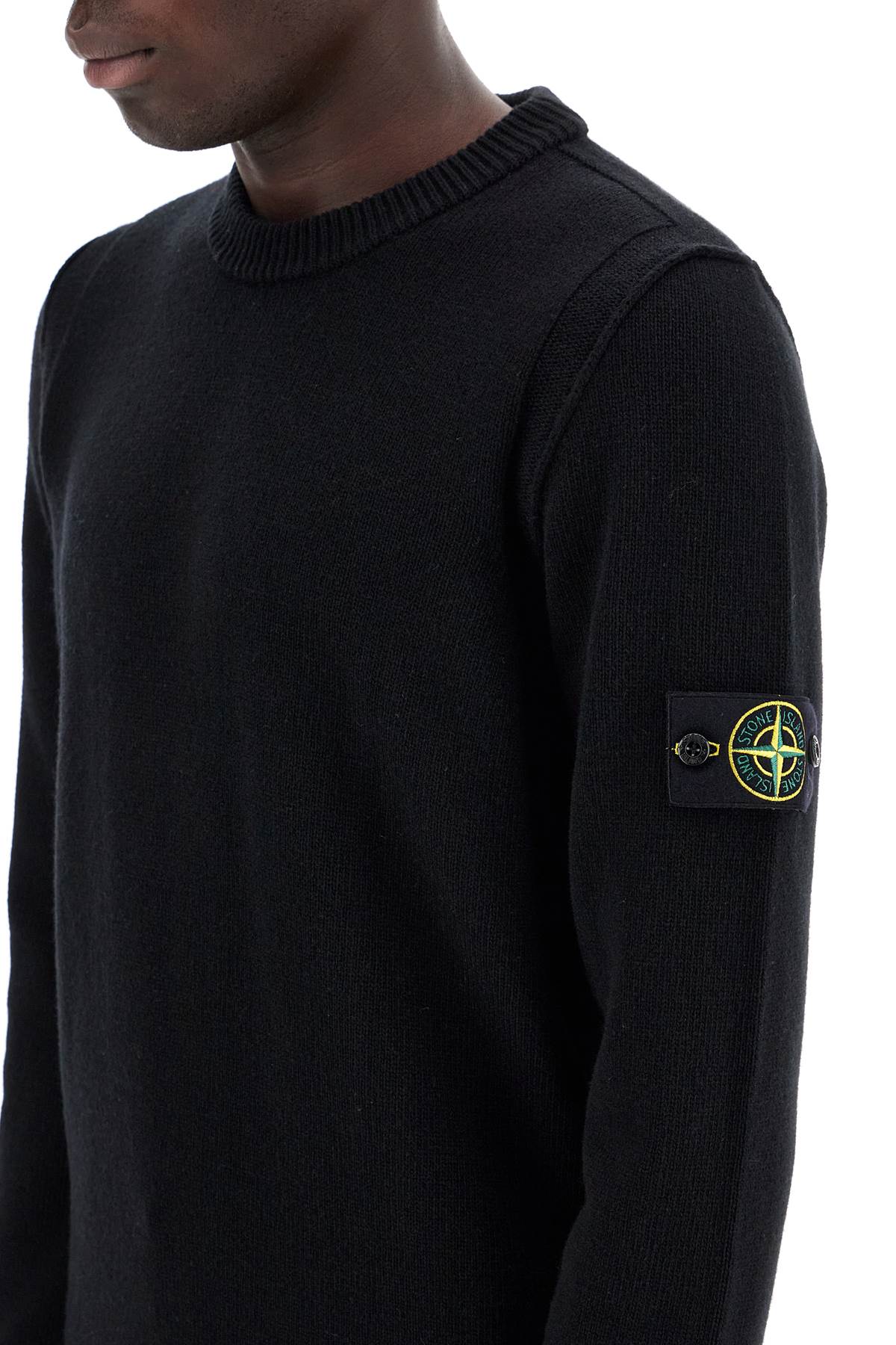 Shop Stone Island Crewneck Wool Blend Pullover In Black