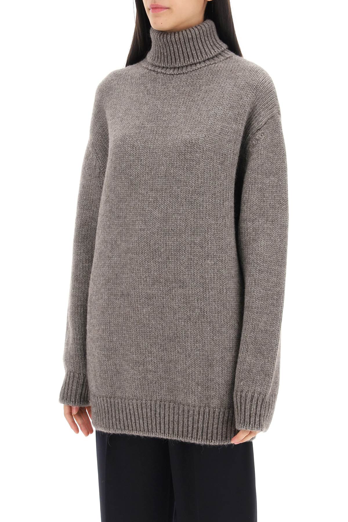 Shop The Row Elu Maxi Turtleneck Sweater In Alpaca And Silk In Grey
