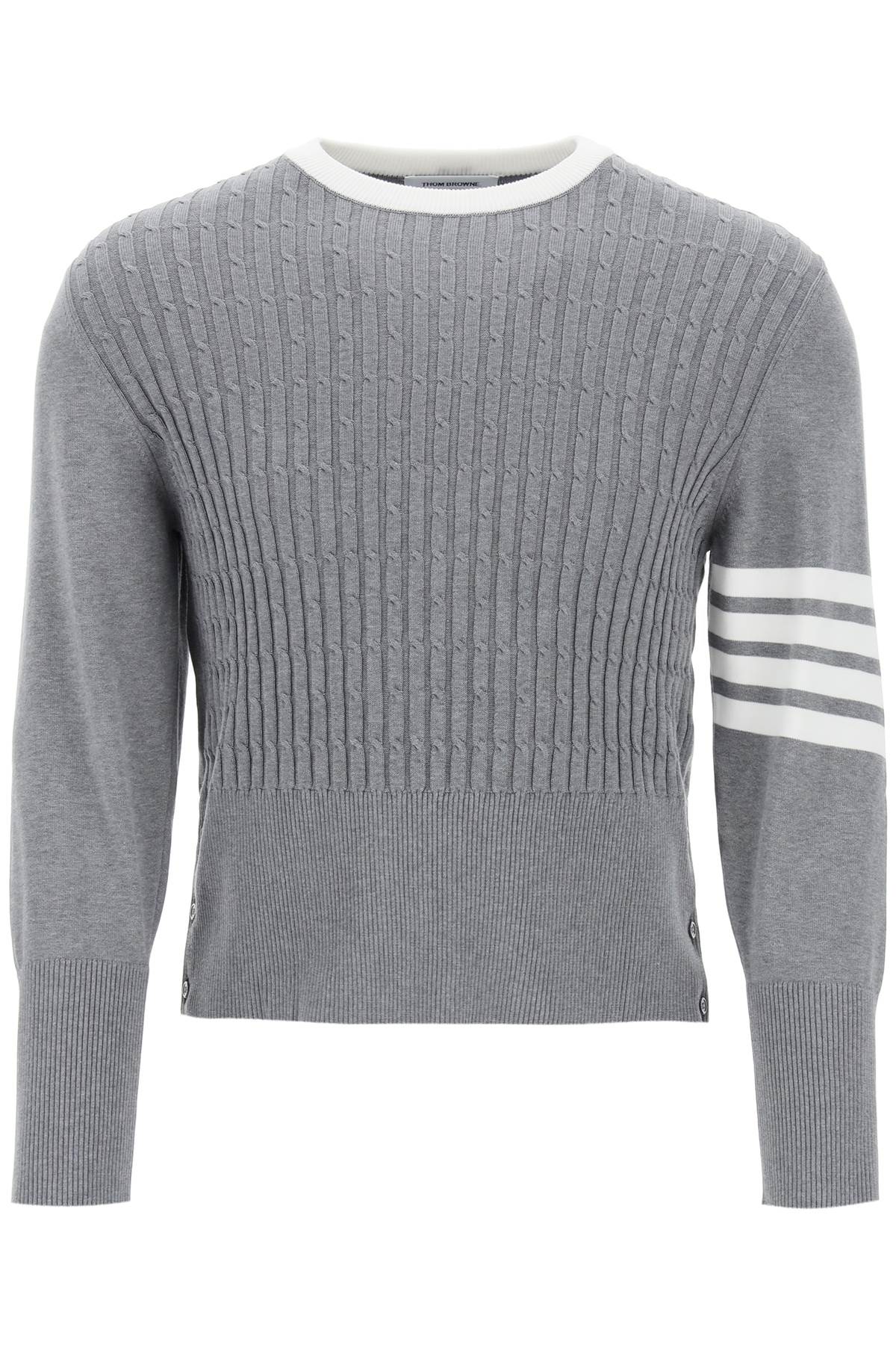 Shop Thom Browne Placed Baby Cable 4-bar Cotton Sweater In Grey
