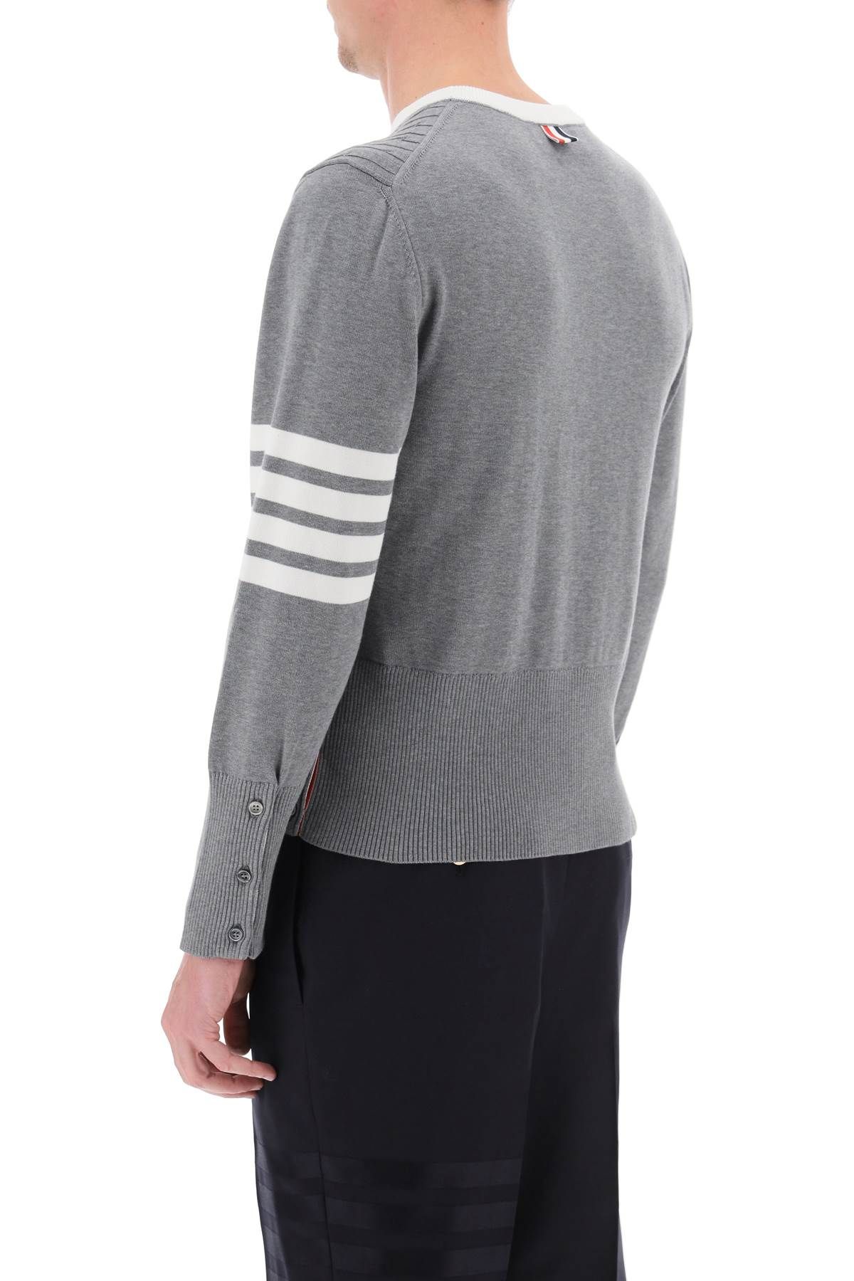Shop Thom Browne Placed Baby Cable 4-bar Cotton Sweater In Grey