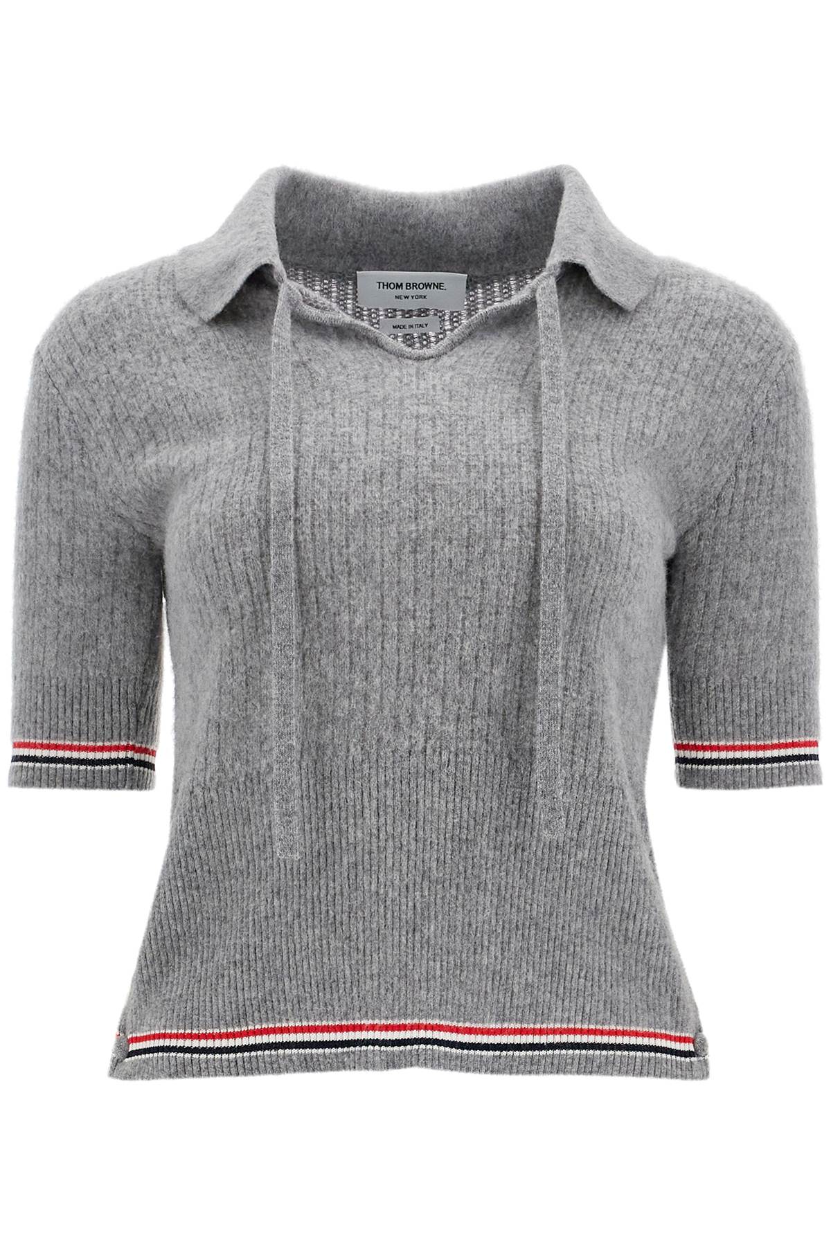 Shop Thom Browne Short-sleeved Merino Wool Polo In Grey