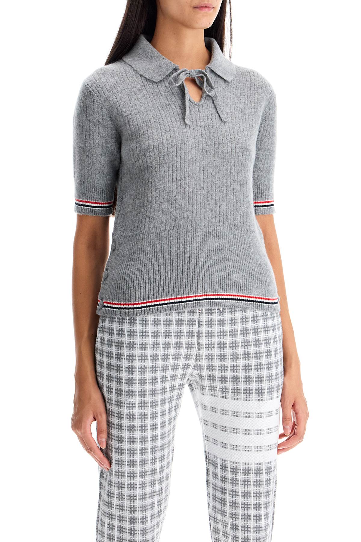 Shop Thom Browne Short-sleeved Merino Wool Polo In Grey