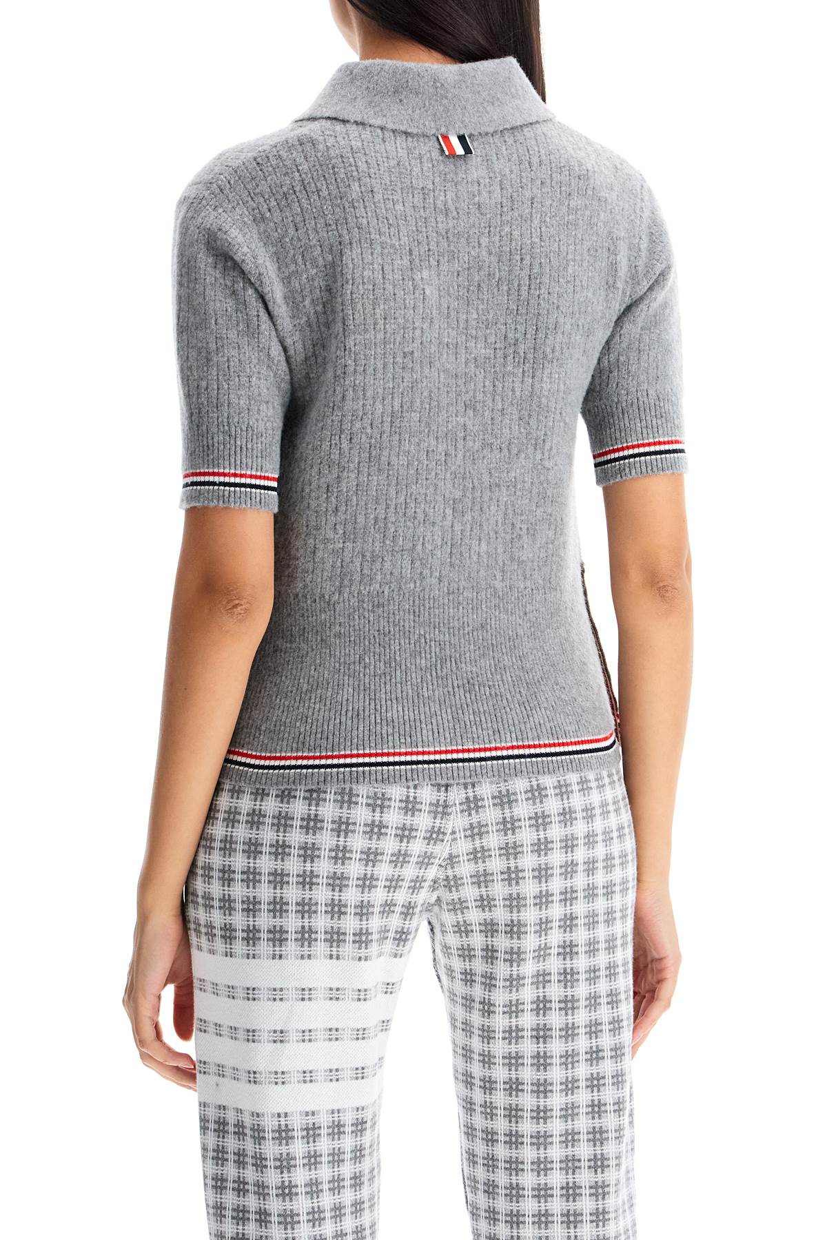 Shop Thom Browne Short-sleeved Merino Wool Polo In Grey