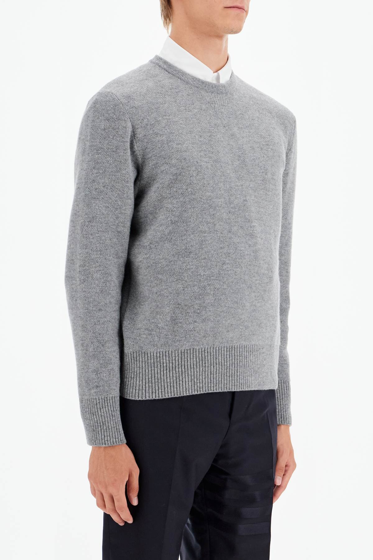 Shop Thom Browne Wool Piqué Crewneck Pullover In Grey