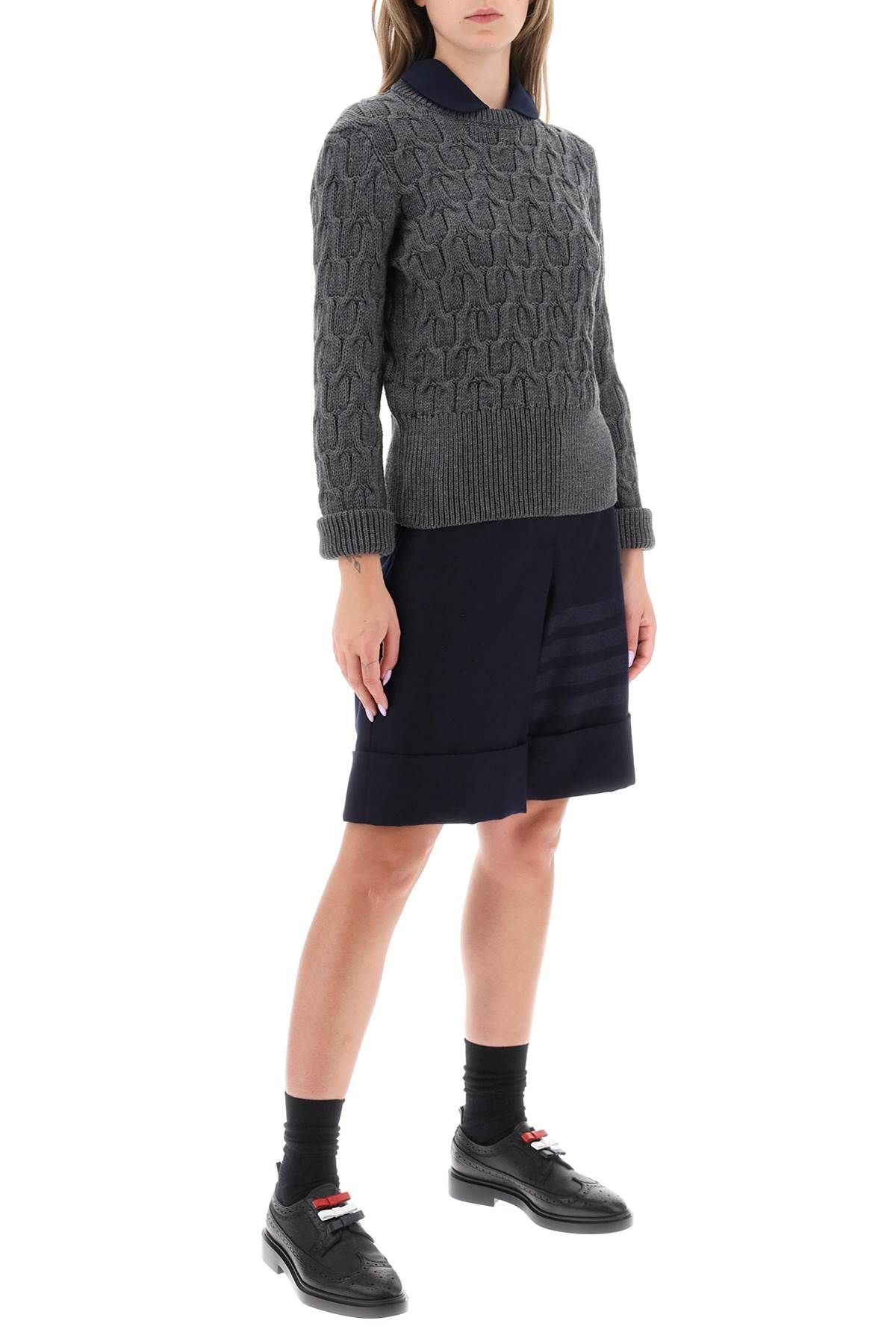 Shop Thom Browne Sweater In Wool Cable Knit In Grey