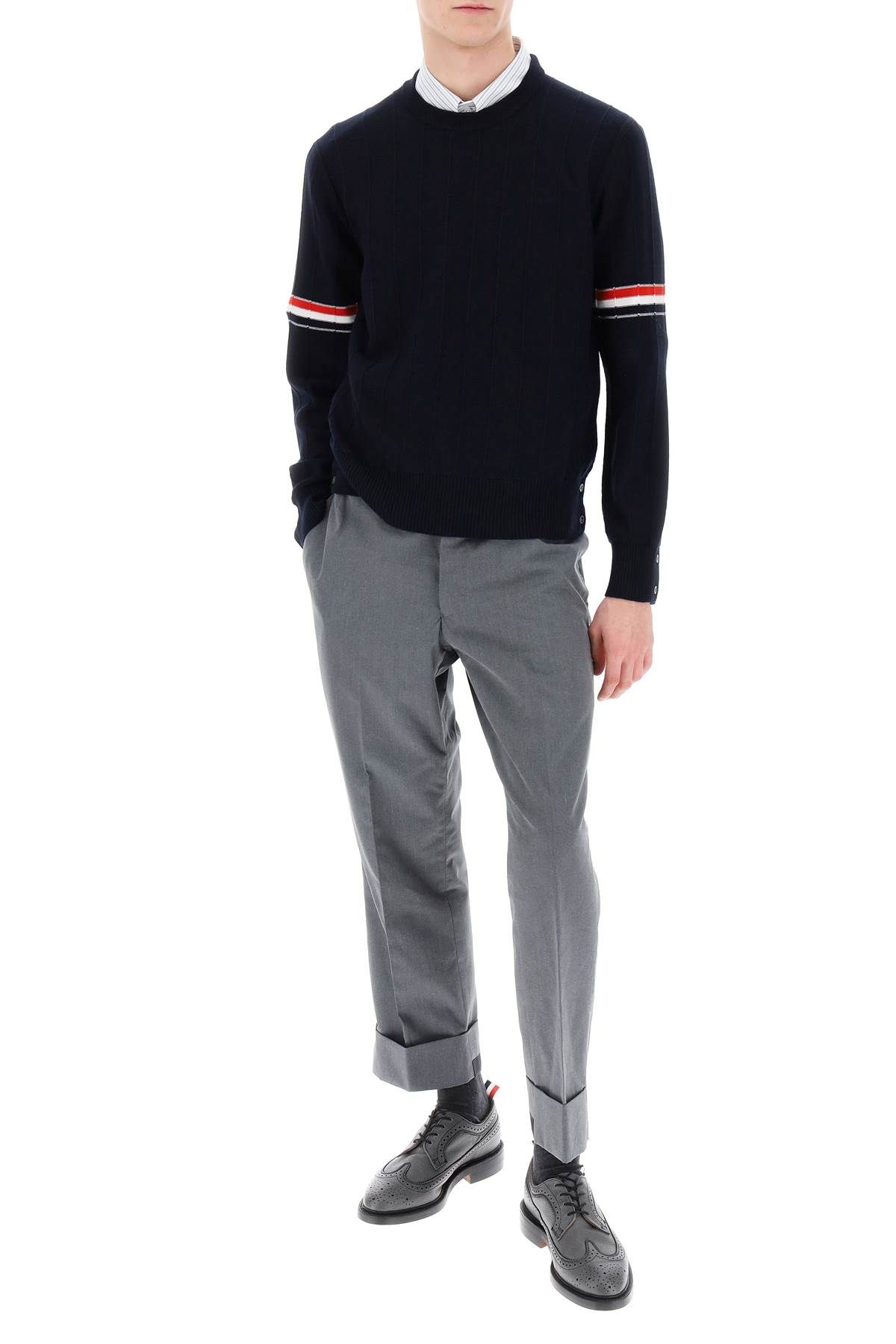 Shop Thom Browne Crew-neck Sweater With Tricolor Intarsia In Blue