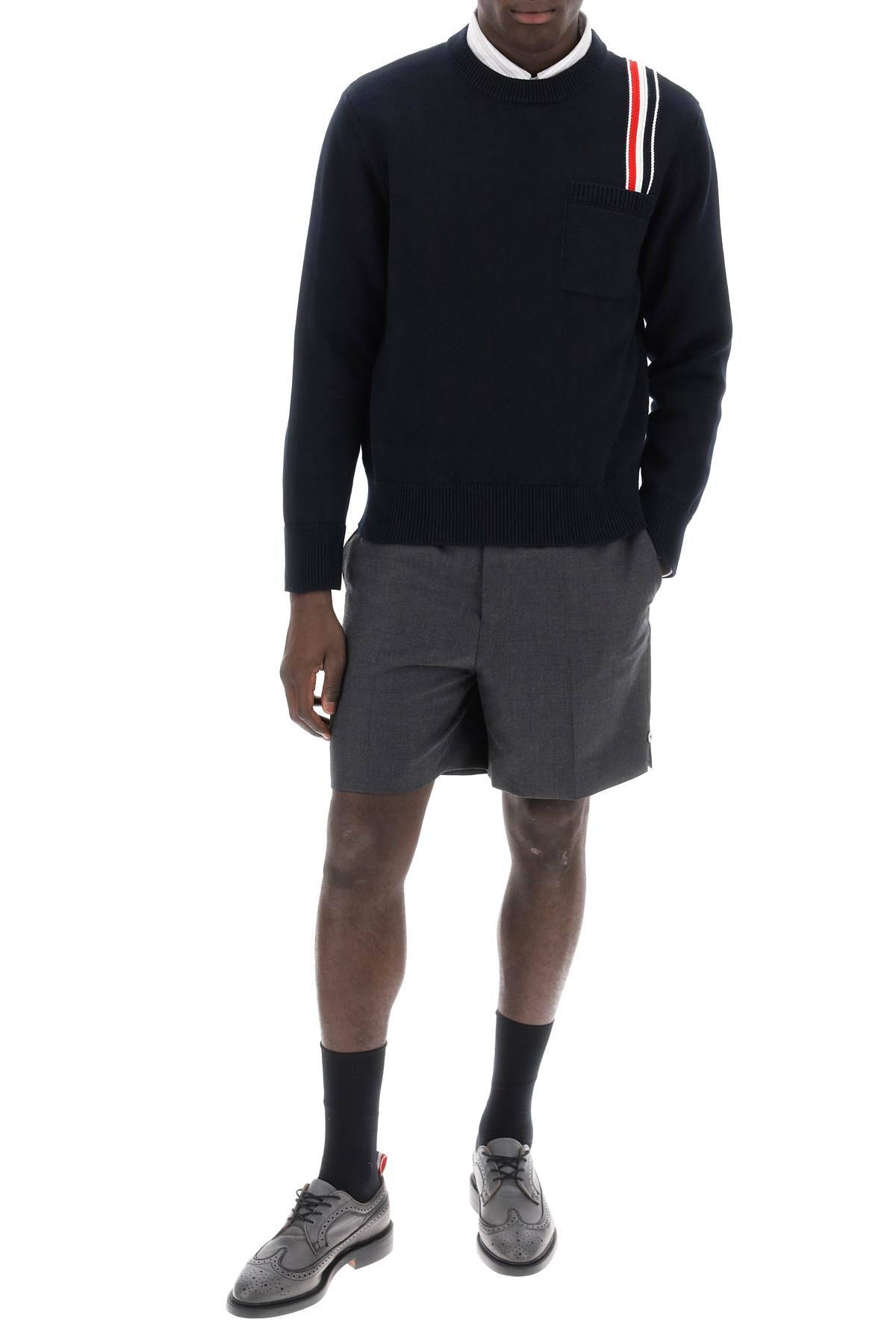 Shop Thom Browne Cotton Pullover With Rwb Stripe In Blue