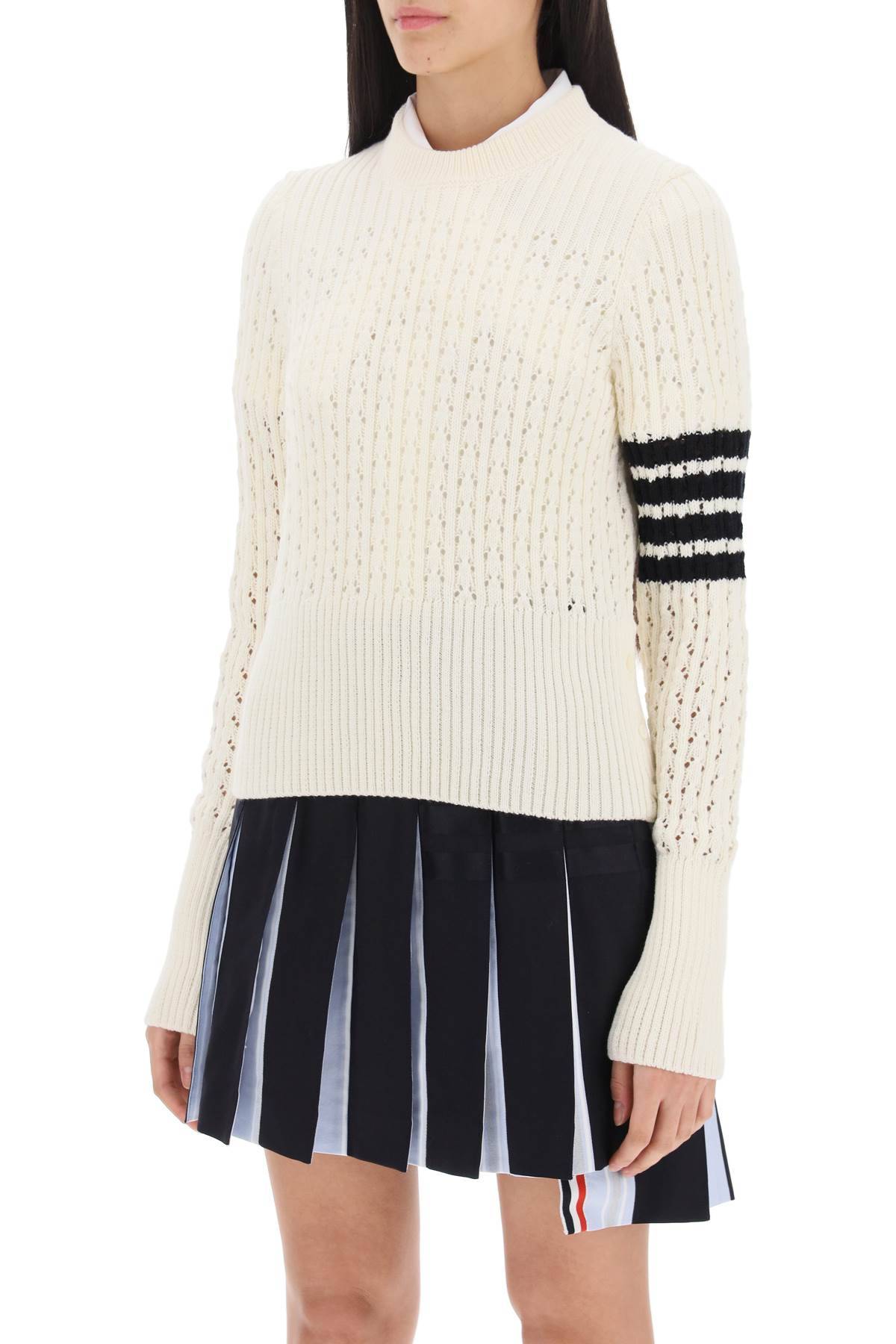 Shop Thom Browne Pointelle Stitch Merino Wool 4-bar Sweater In White