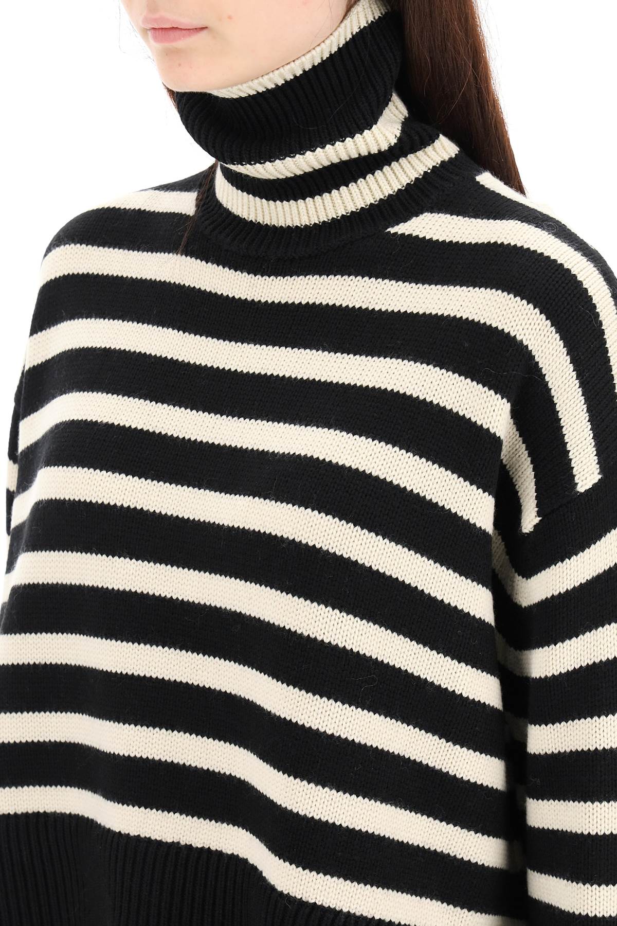 Shop Totême Striped Wool Cotton Turtleneck In Black