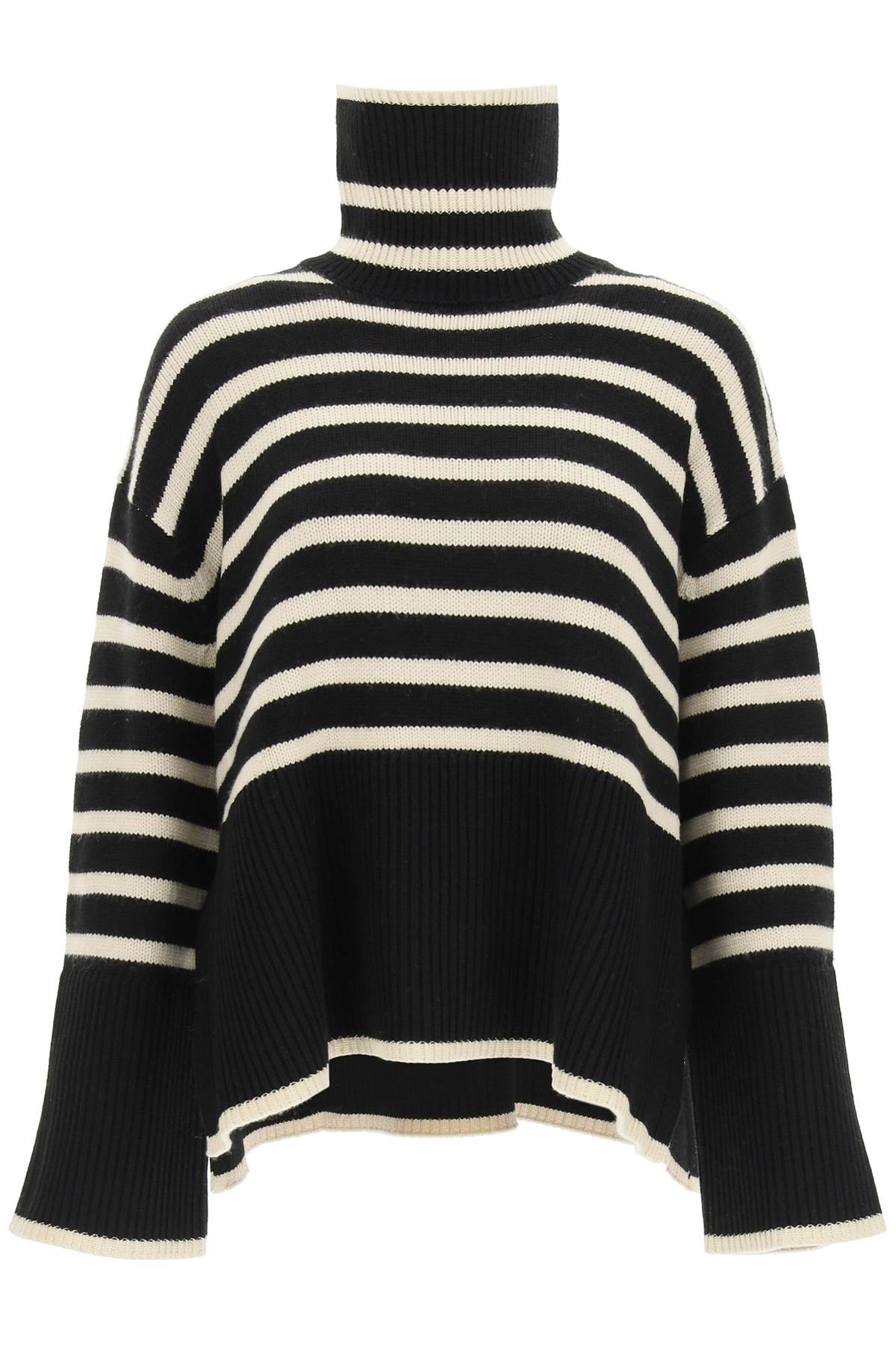 Shop Totême Striped Wool Cotton Turtleneck In Black