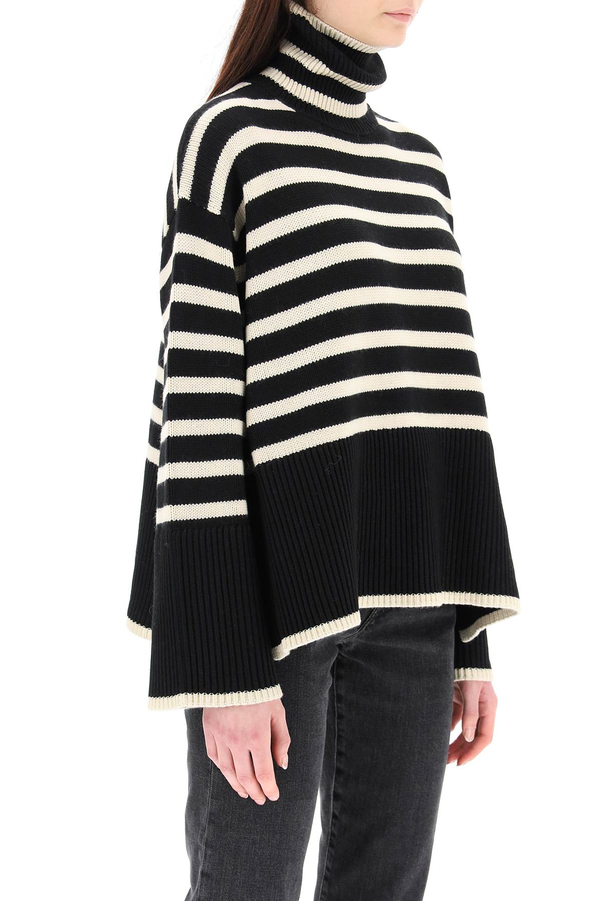 Shop Totême Striped Wool Cotton Turtleneck In Black