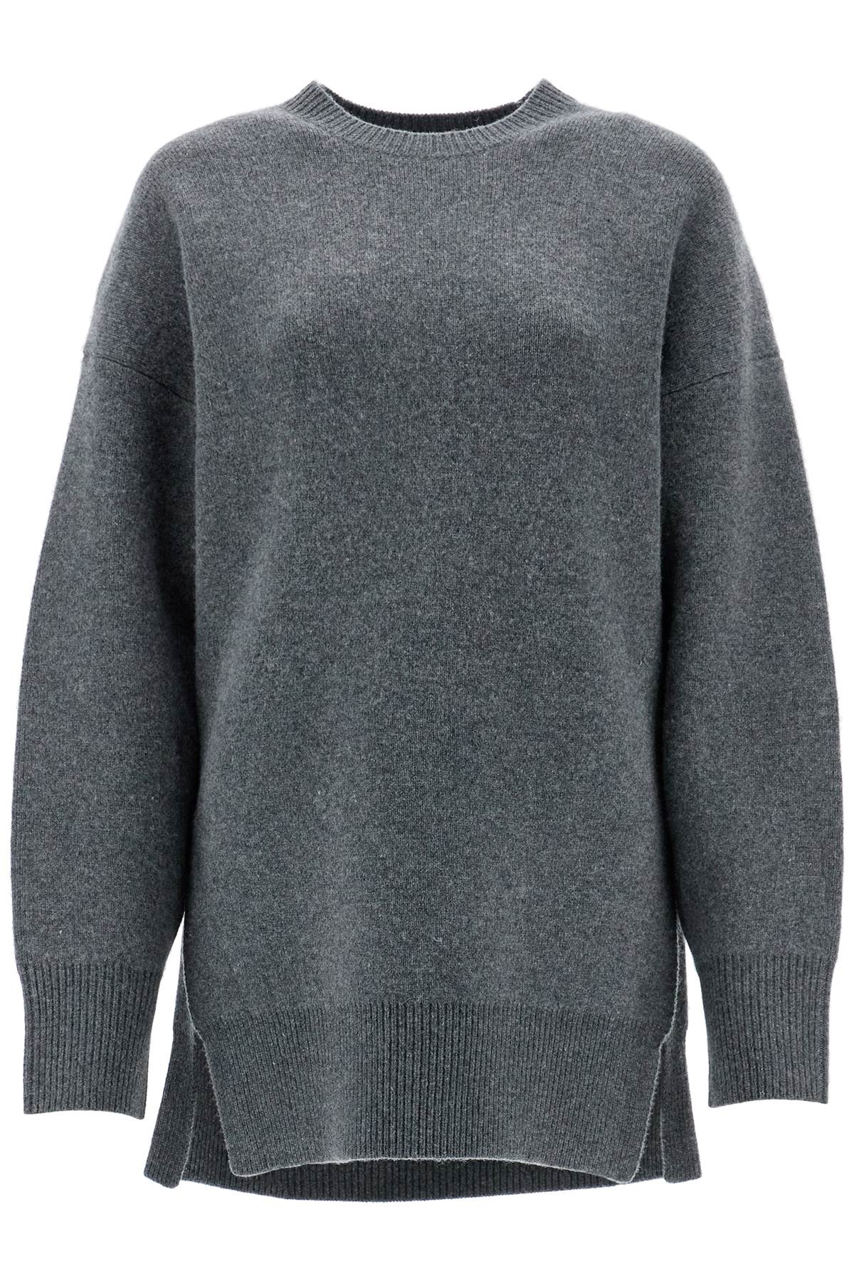 Totême Gray Melange Wool And Cashmere Sweater With Wide Neck In Grey