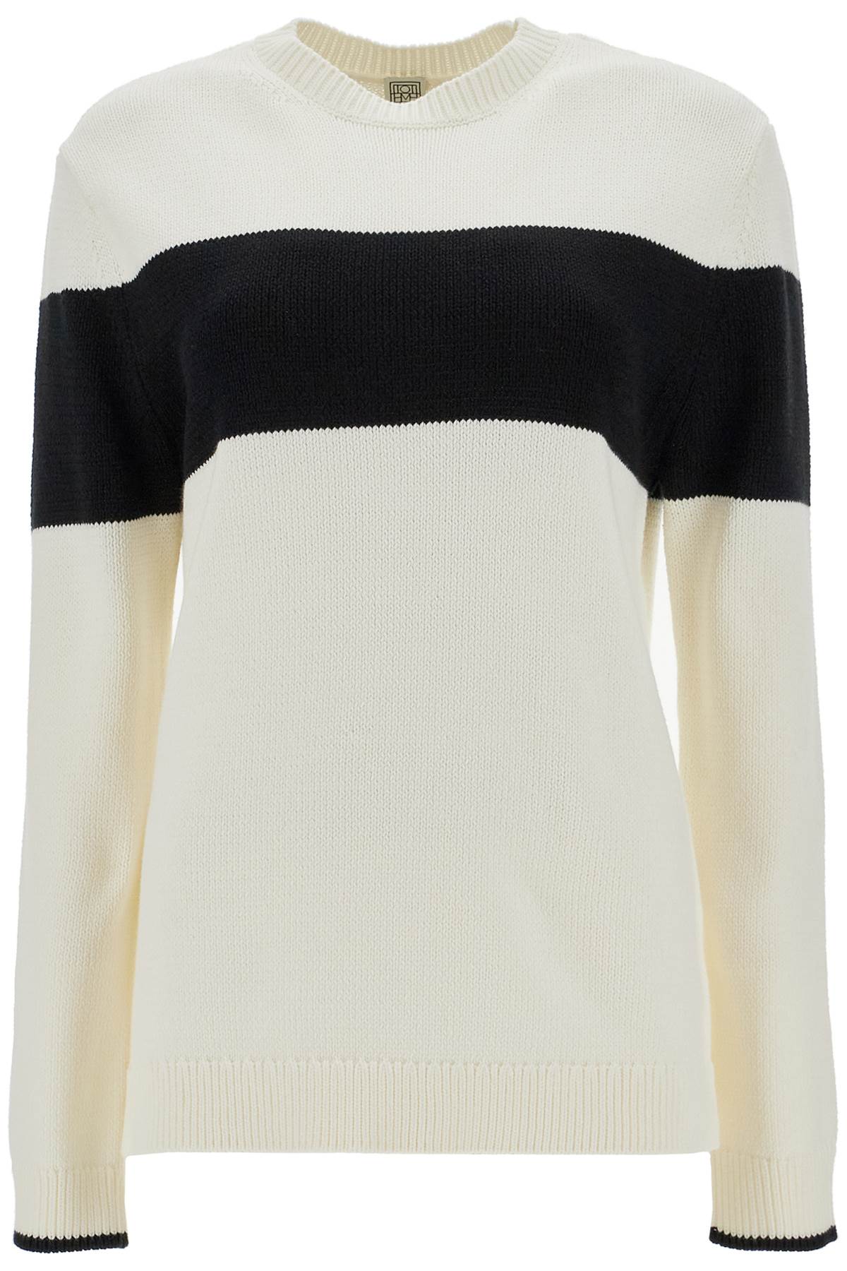 Shop Totême Crewneck Pullover With Contrasting Band In White