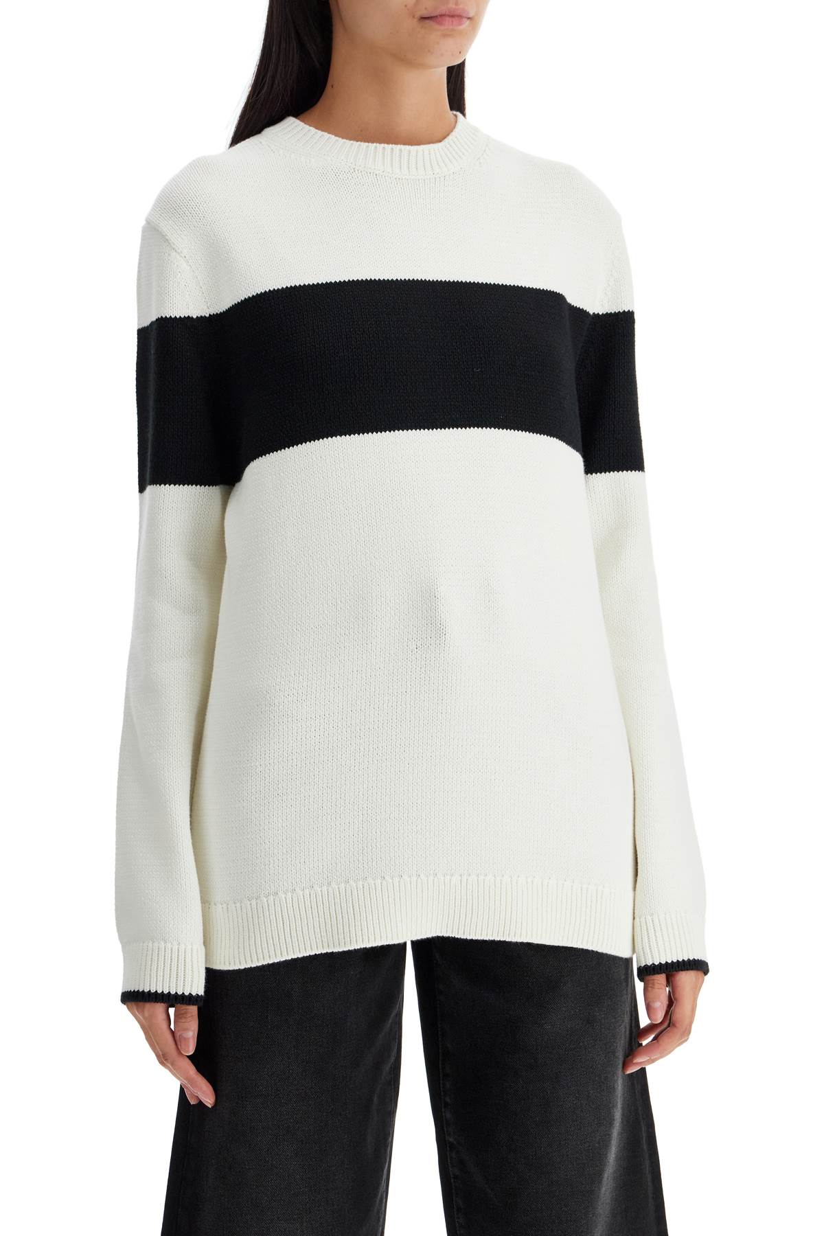 Shop Totême Crewneck Pullover With Contrasting Band In White