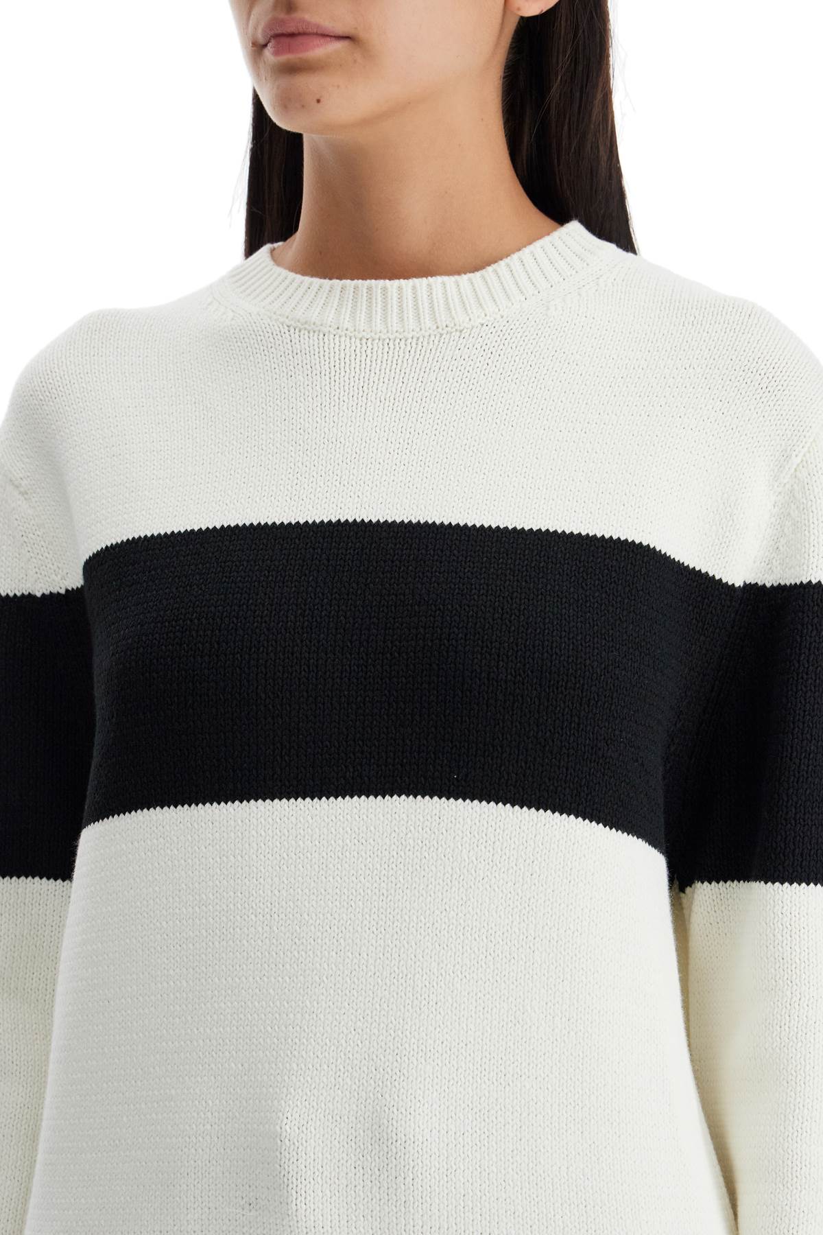 Shop Totême Crewneck Pullover With Contrasting Band In White