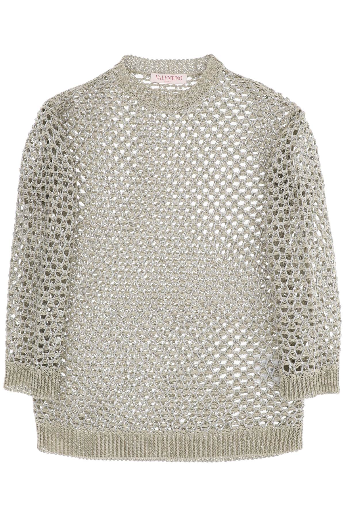 Shop Valentino "mesh Knit Pullover With Sequins Embell In Green,silver