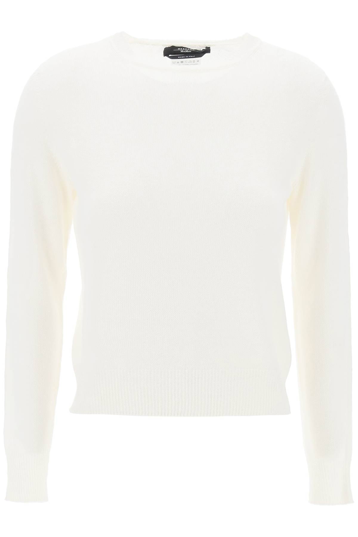 Shop Weekend Max Mara Aztec Linen Pullover Sweater In White