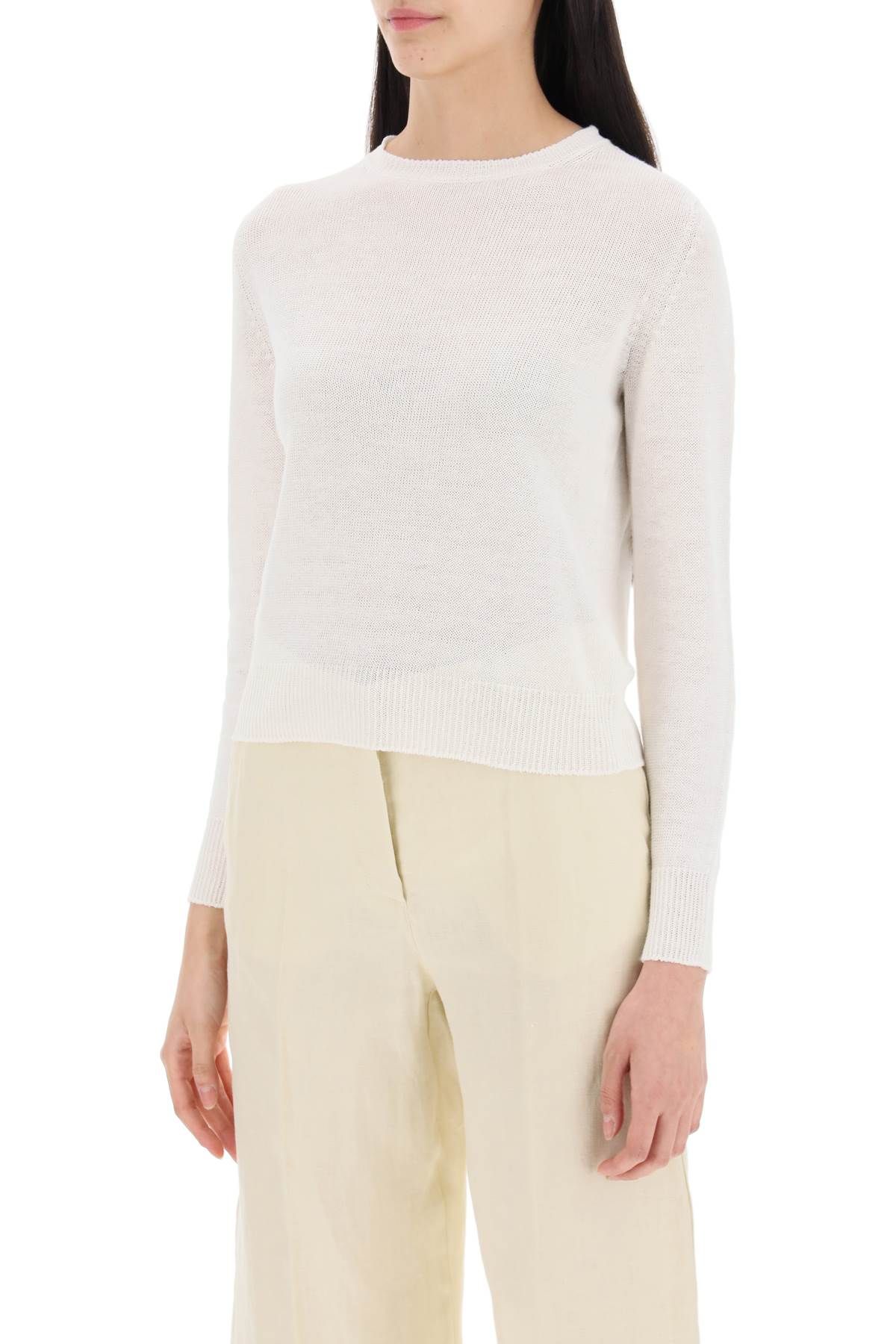 Shop Weekend Max Mara Aztec Linen Pullover Sweater In White