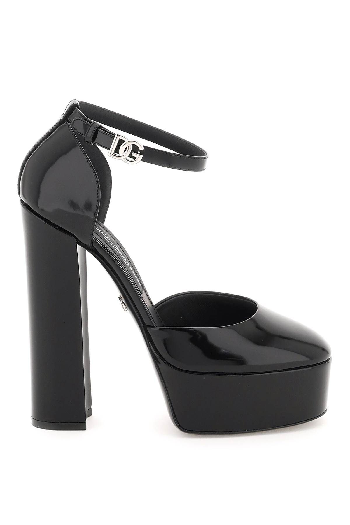 Dolce & Gabbana Polished Leather Platform Pumps In Black