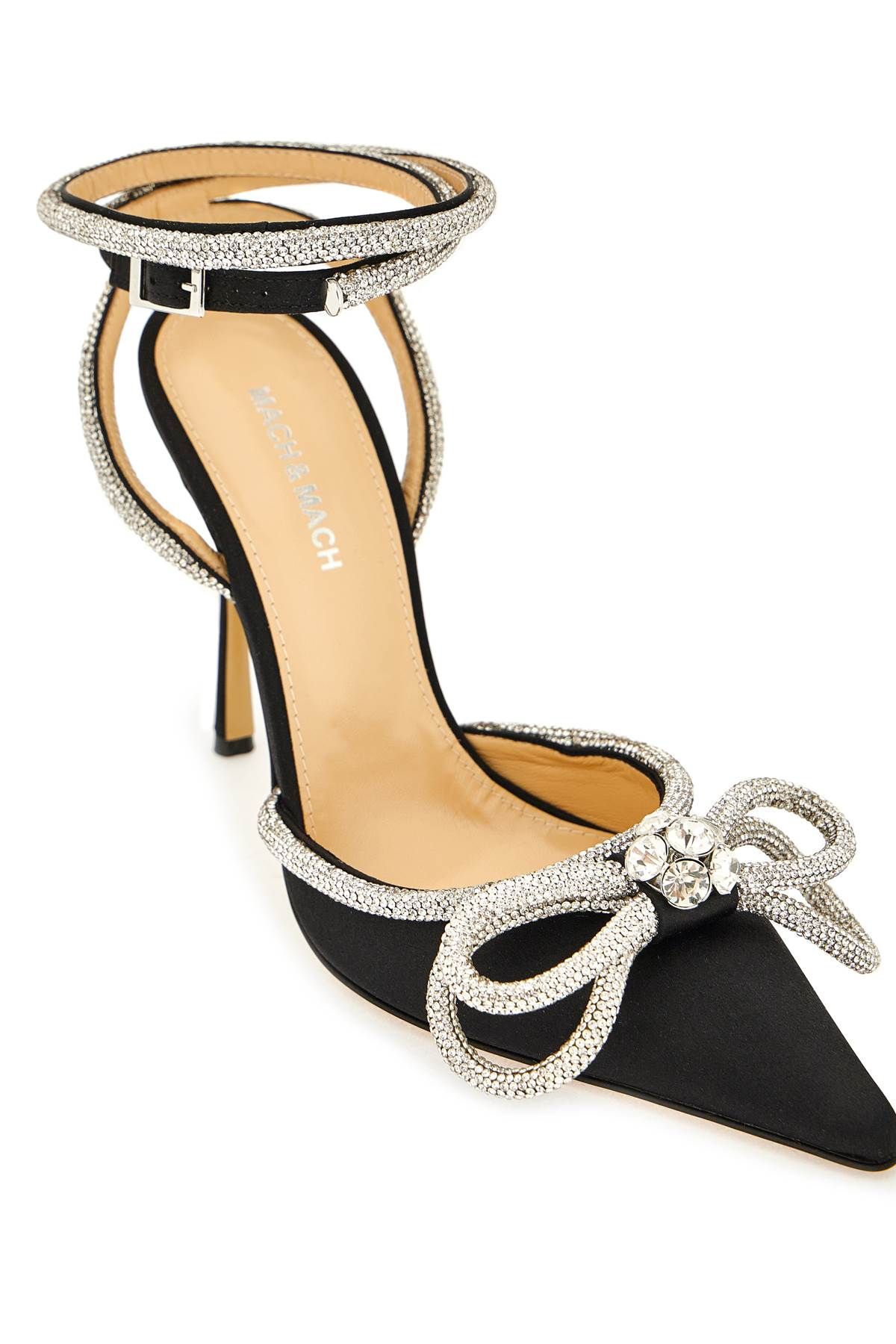 Shop Mach E Mach Satin Pumps With Crystals In Black