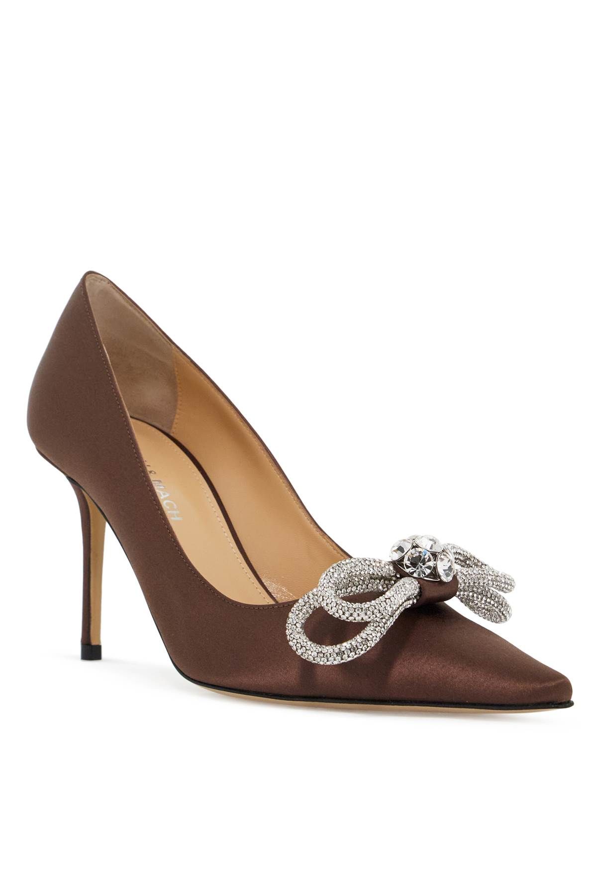 Shop Mach E Mach Crystal-studded Double Bow Pumps In Brown