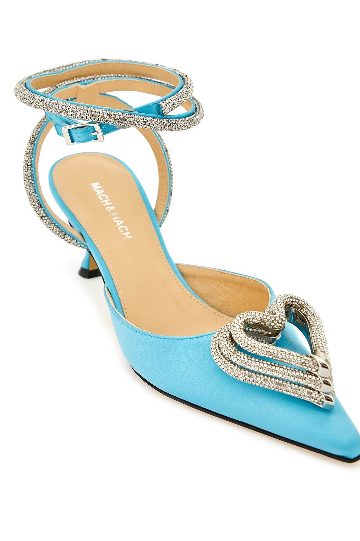 Shop Mach E Mach Satin Pumps With Crystals In Light Blue