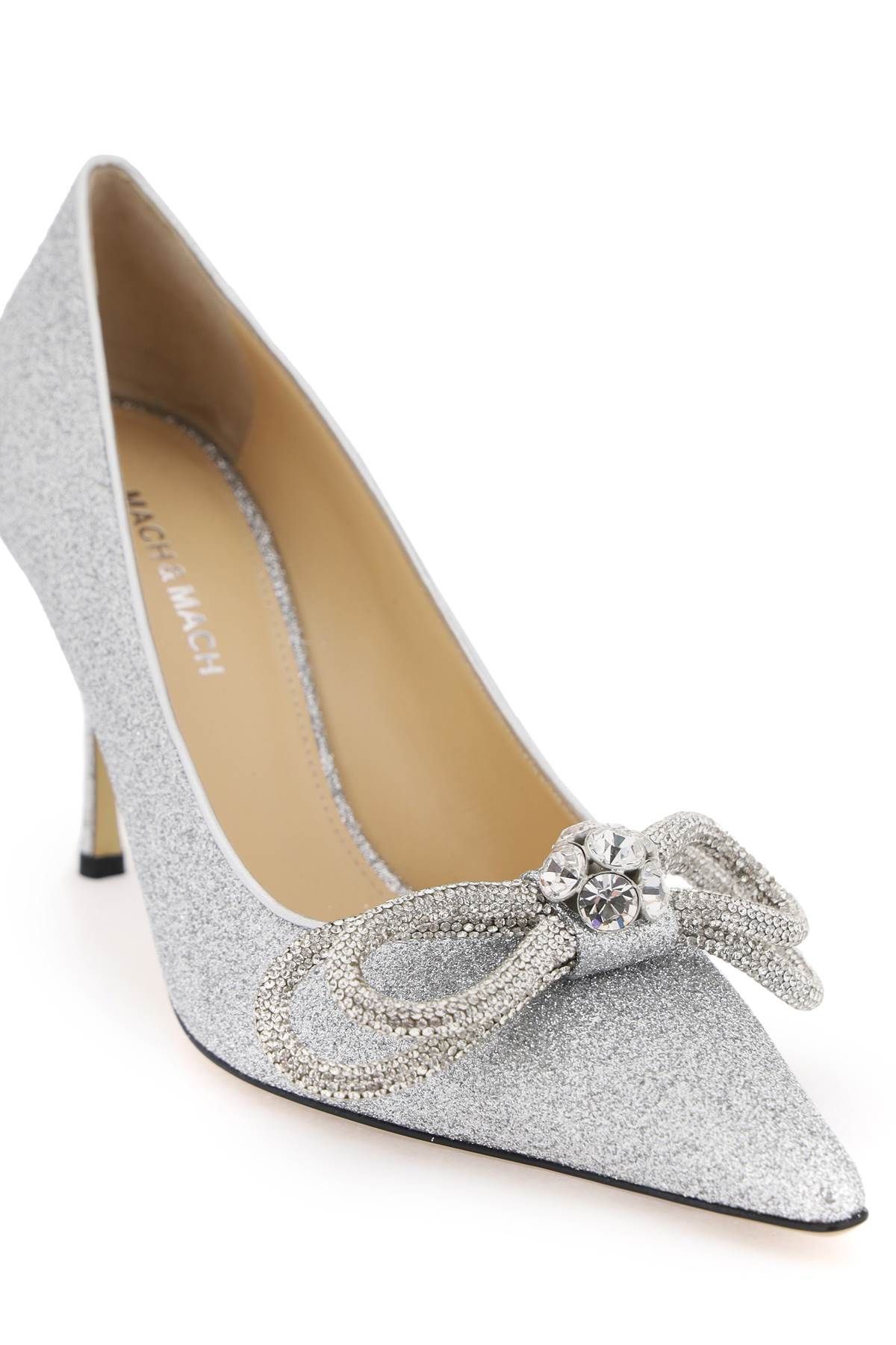 Shop Mach & Mach Glittered Pumps With Crystals In Silver