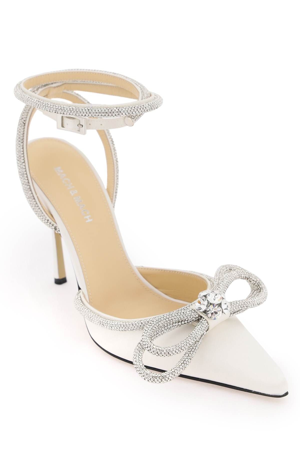 Shop Mach & Mach Satin Pumps With Crystals In White