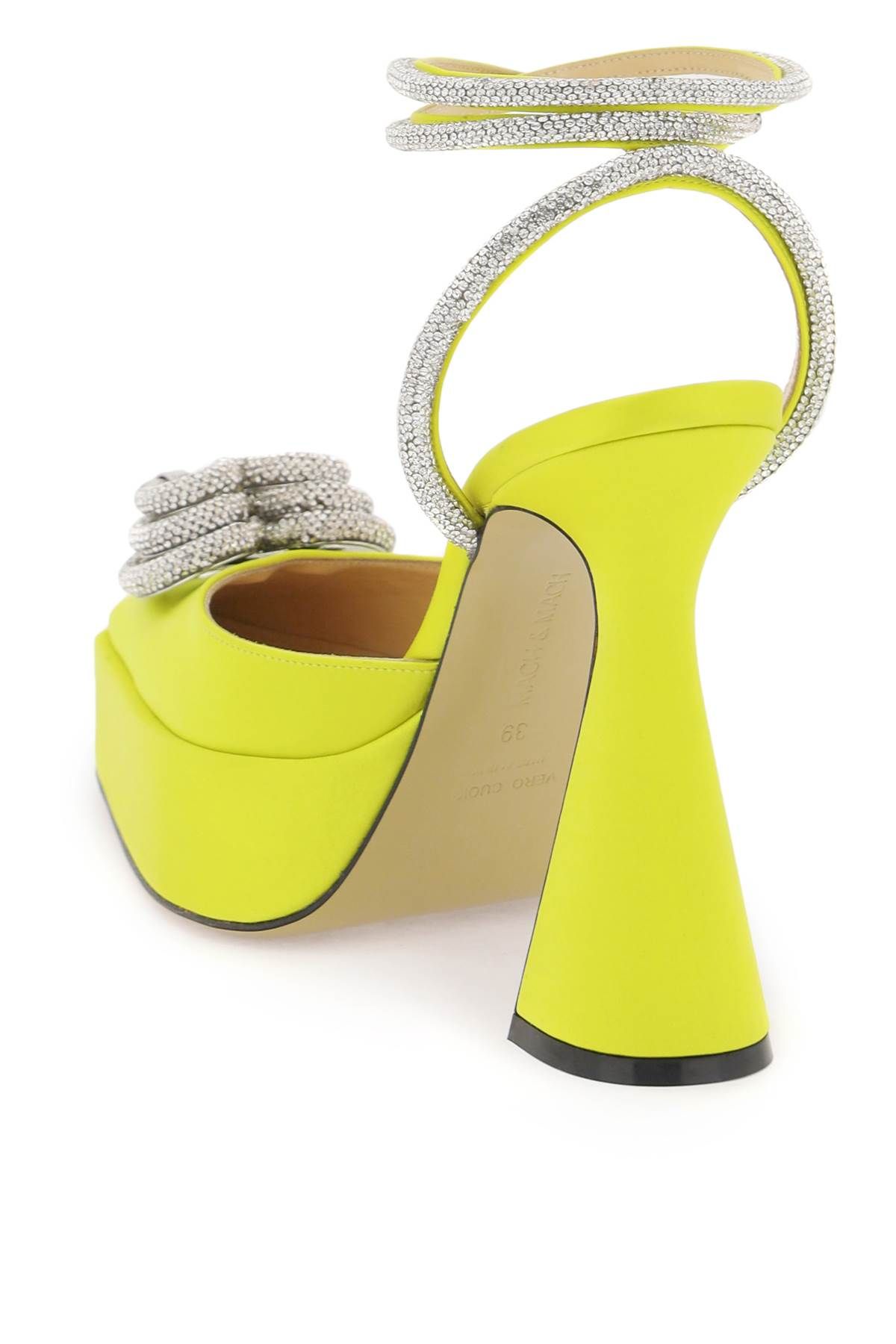 Shop Mach E Mach Satin Pumps With Crystals In Yellow