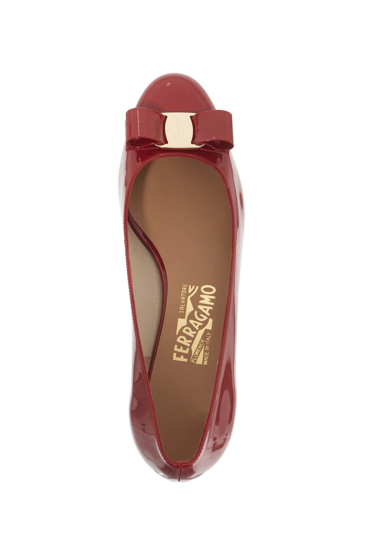 Shop Ferragamo "patent Leather Vara In Red