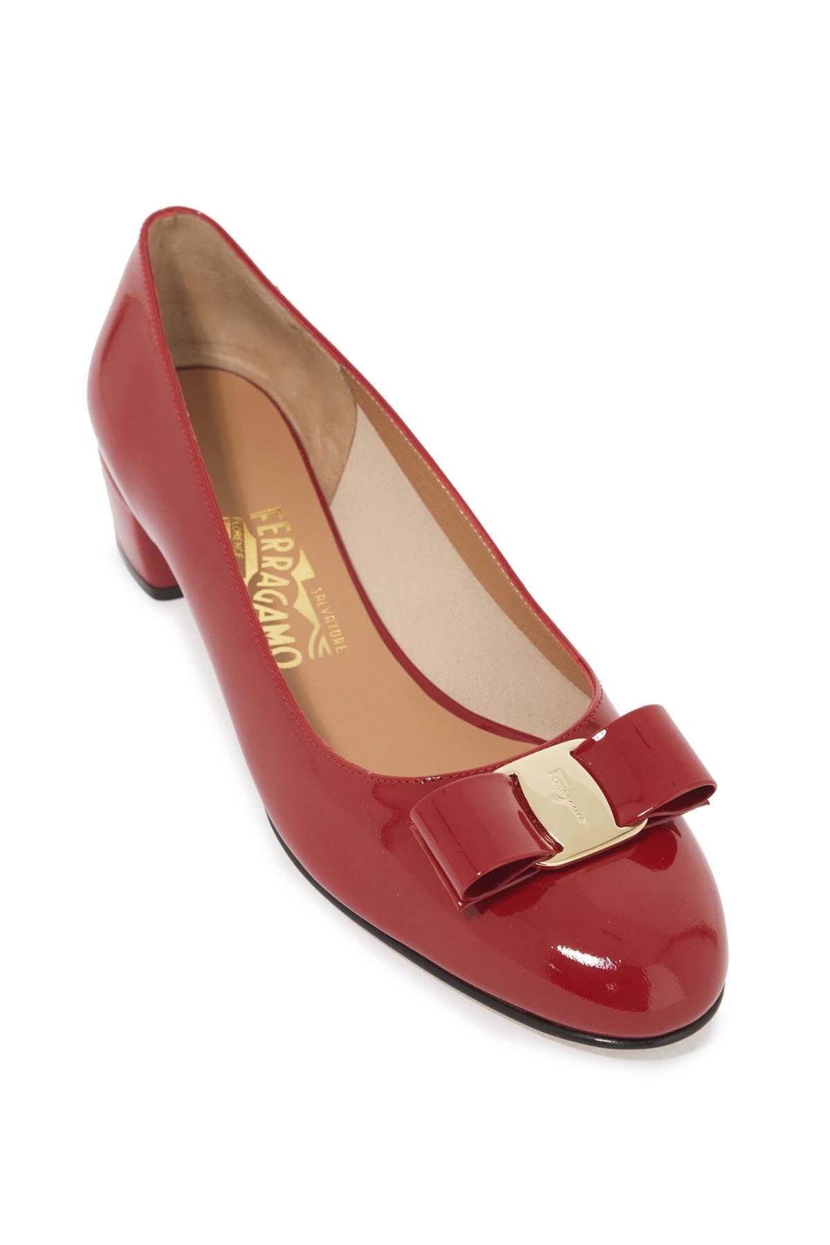 Shop Ferragamo "patent Leather Vara In Red