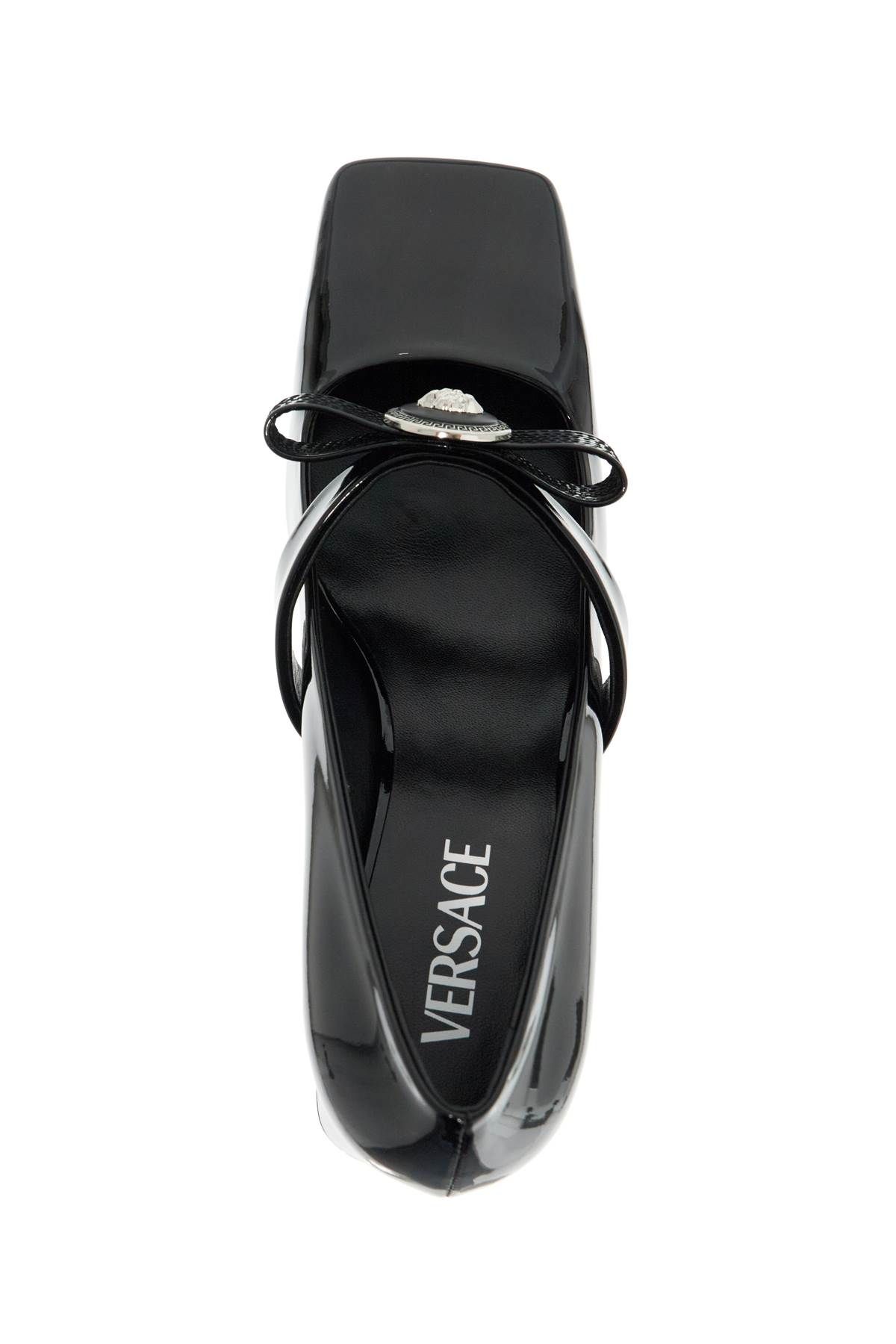 Shop Versace "gianni Ribbon Patent Leather Dé In Black