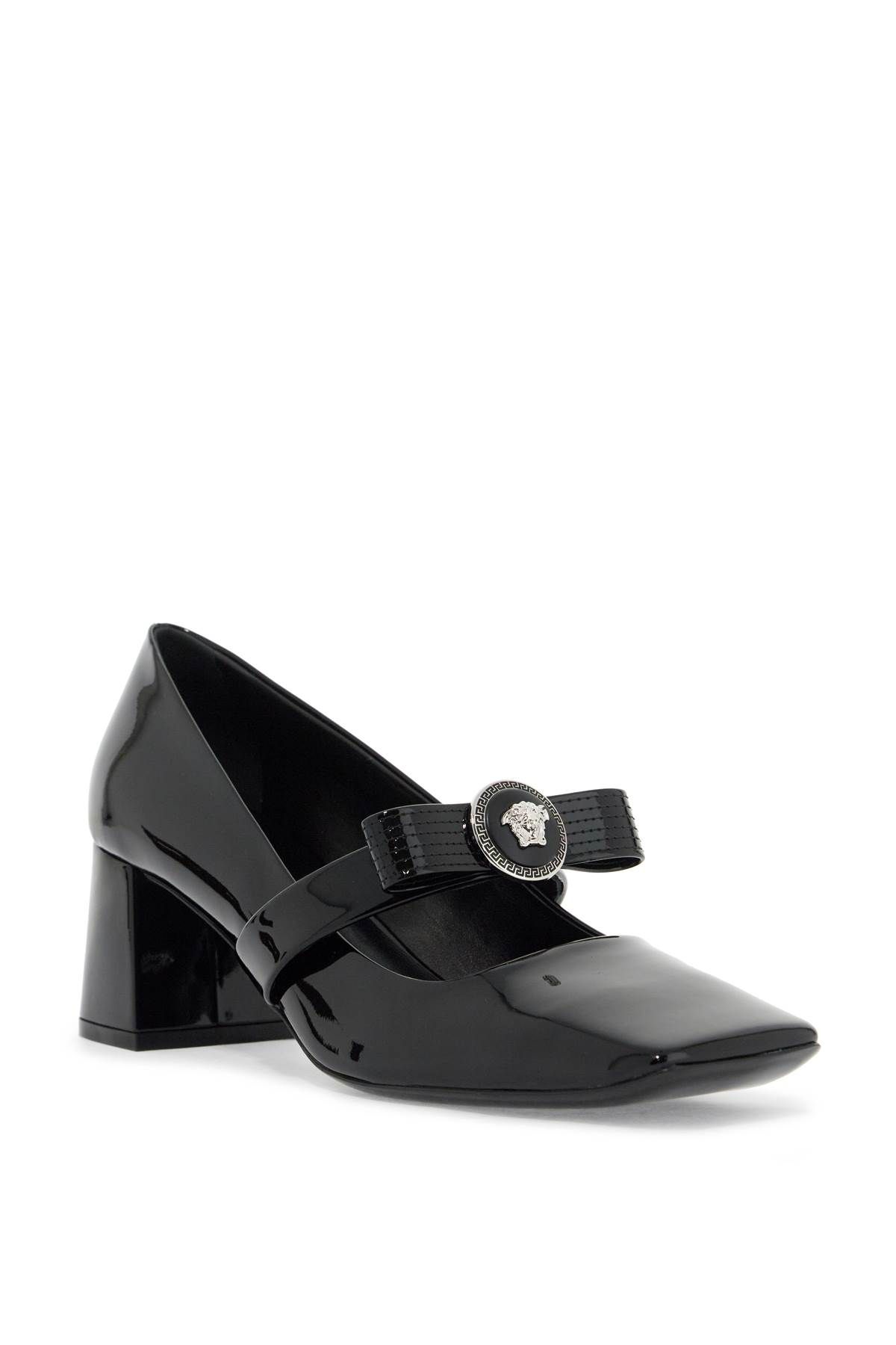 Shop Versace "gianni Ribbon Patent Leather Dé In Black