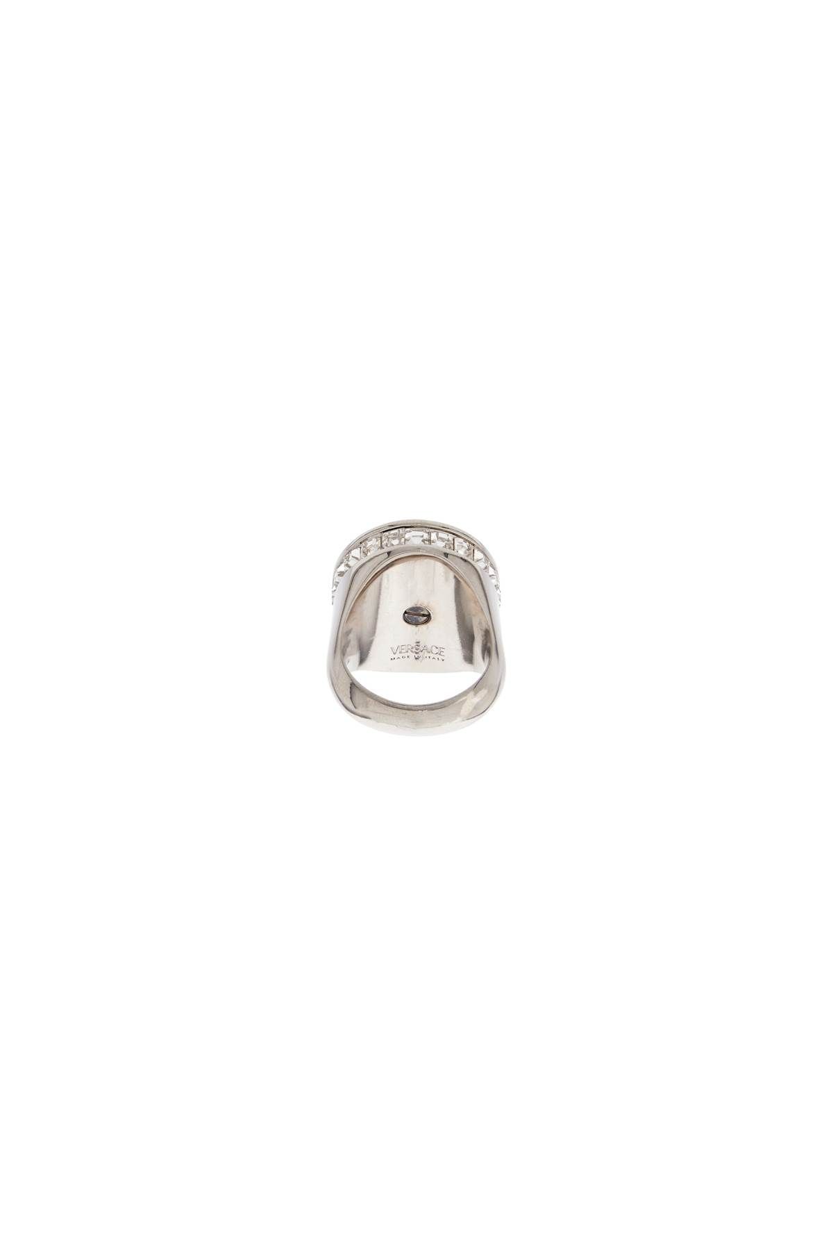 Shop Versace Icon Ring With Crystals In Silver