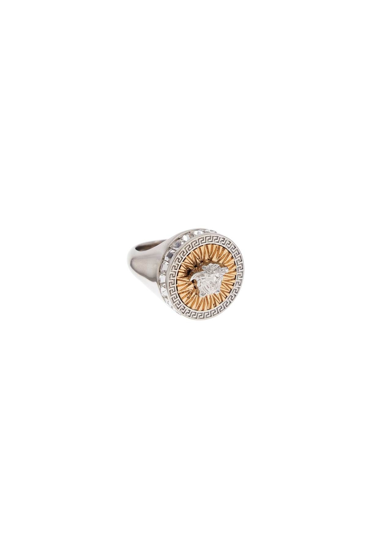 Shop Versace Icon Ring With Crystals In Silver