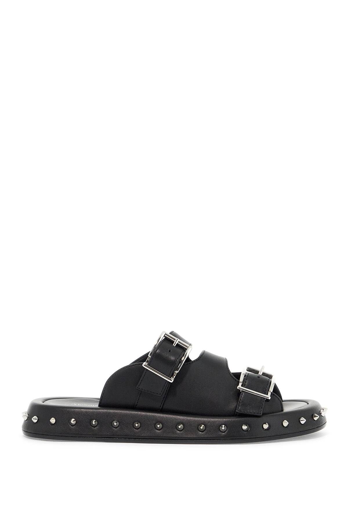 Shop Alexander Mcqueen Leather Punk Slides For Ed In Black