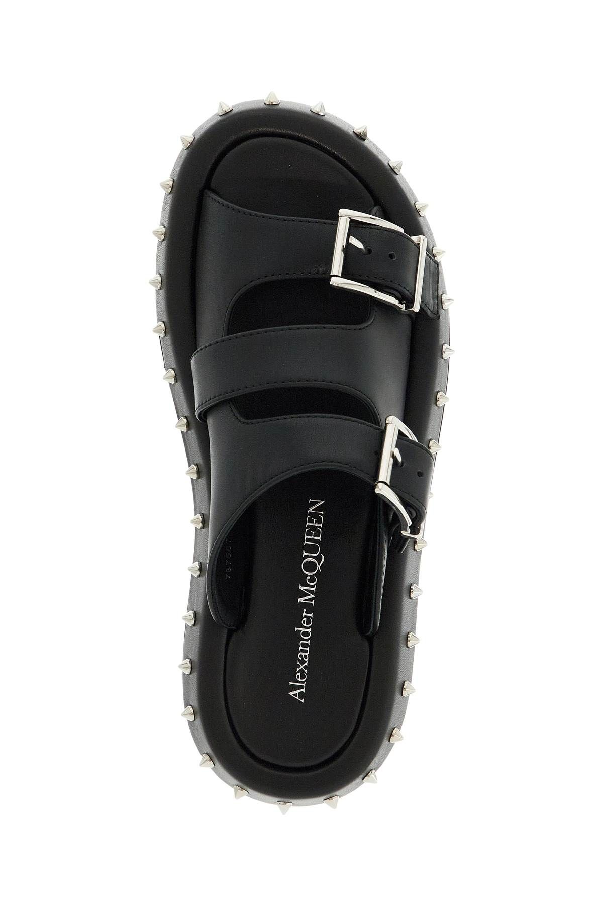 Shop Alexander Mcqueen Leather Punk Slides For Ed In Black